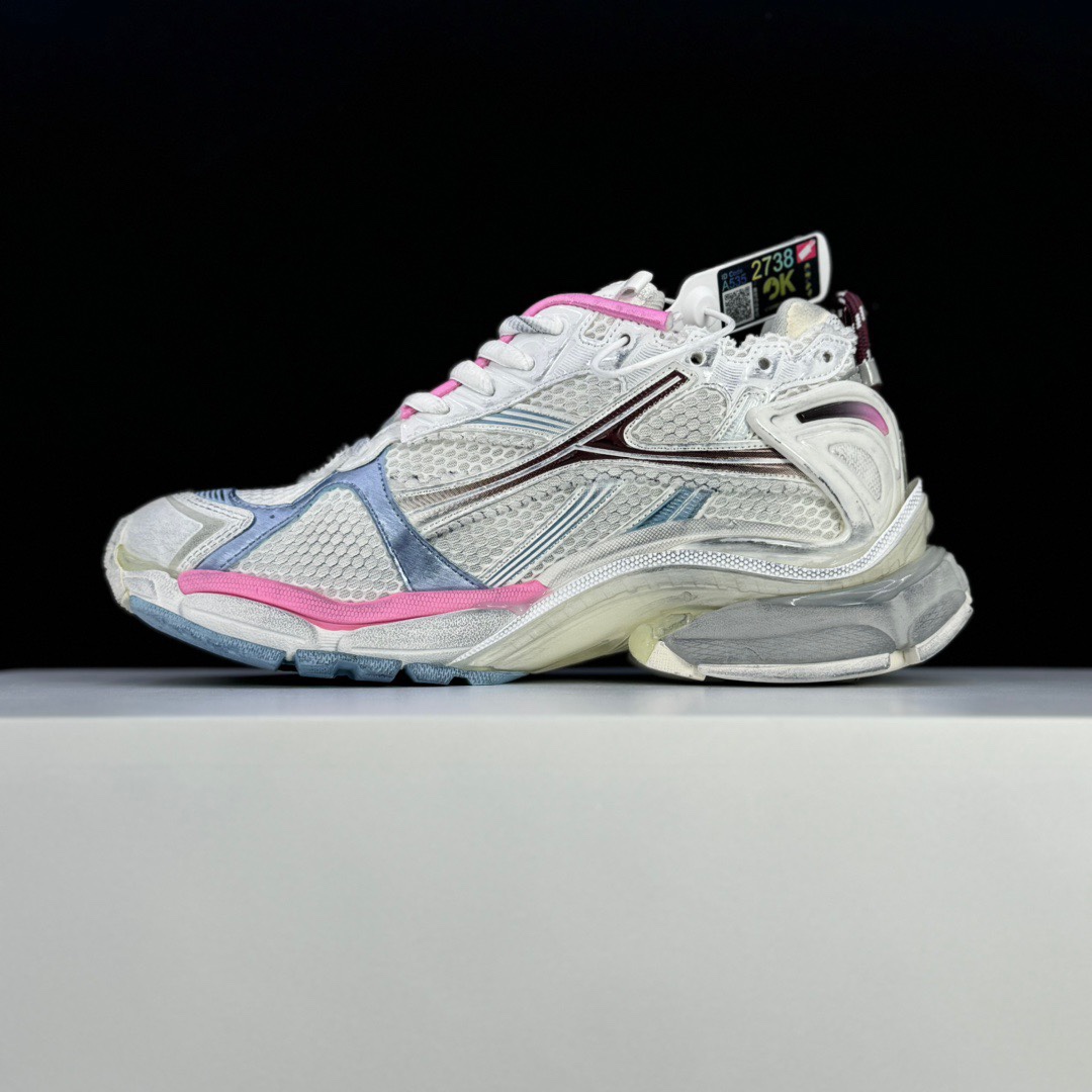 Balenciaga Runner Gradient Sneaker In White, Brown, Blue, Pink And Grey Mesh - FashionPlug