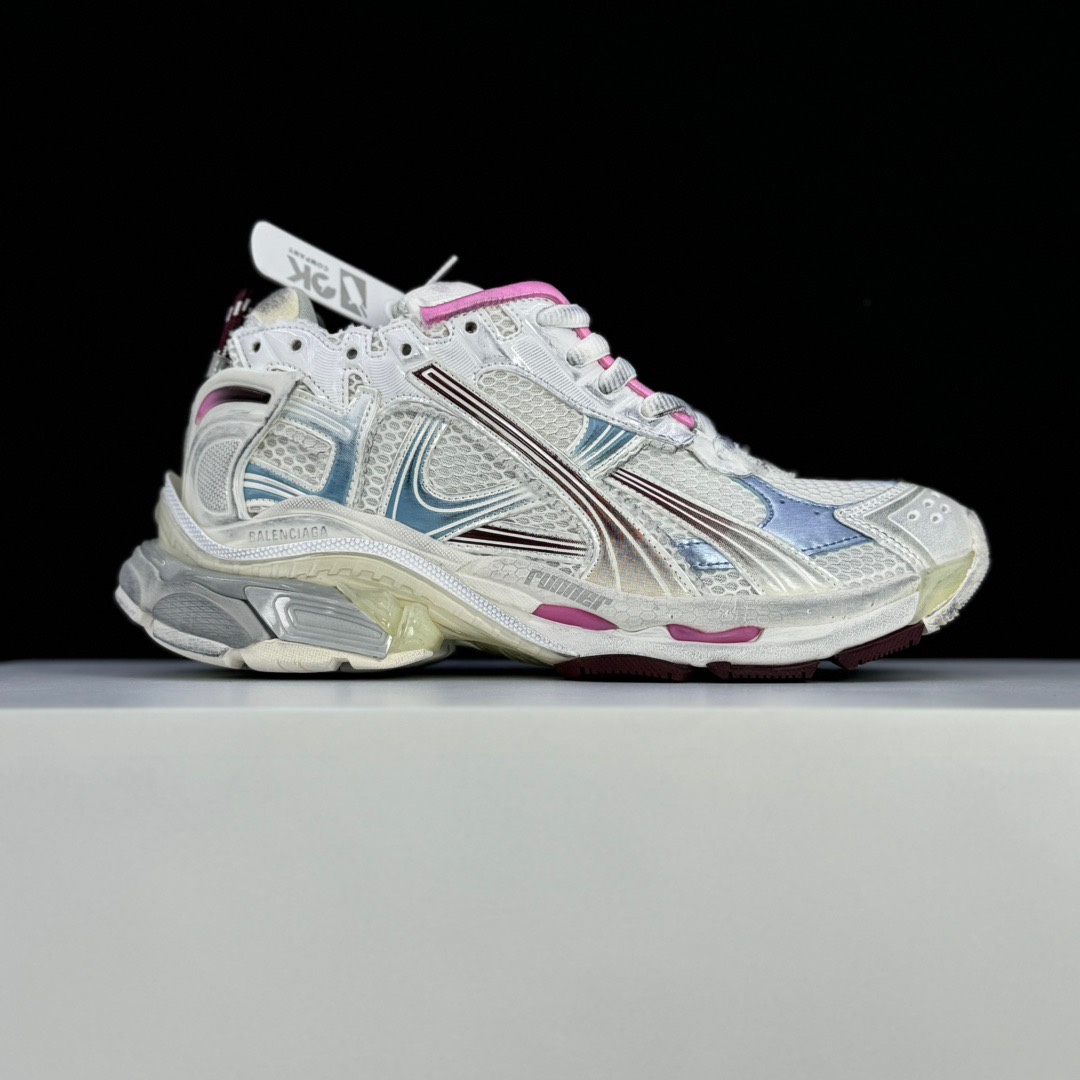Balenciaga Runner Gradient Sneaker In White, Brown, Blue, Pink And Grey Mesh - FashionPlug
