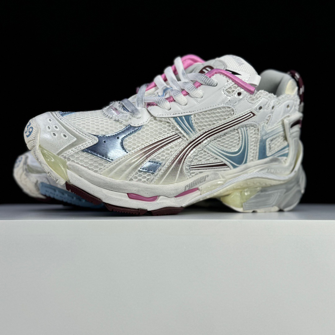 Balenciaga Runner Gradient Sneaker In White, Brown, Blue, Pink And Grey Mesh - FashionPlug