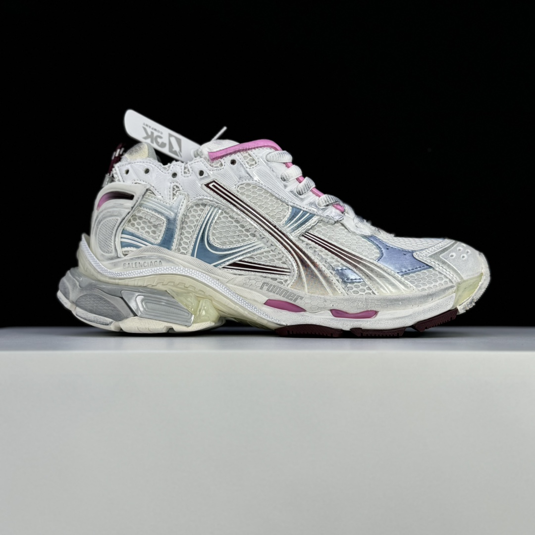 Balenciaga Runner Gradient Sneaker In White, Brown, Blue, Pink And Grey Mesh - FashionPlug