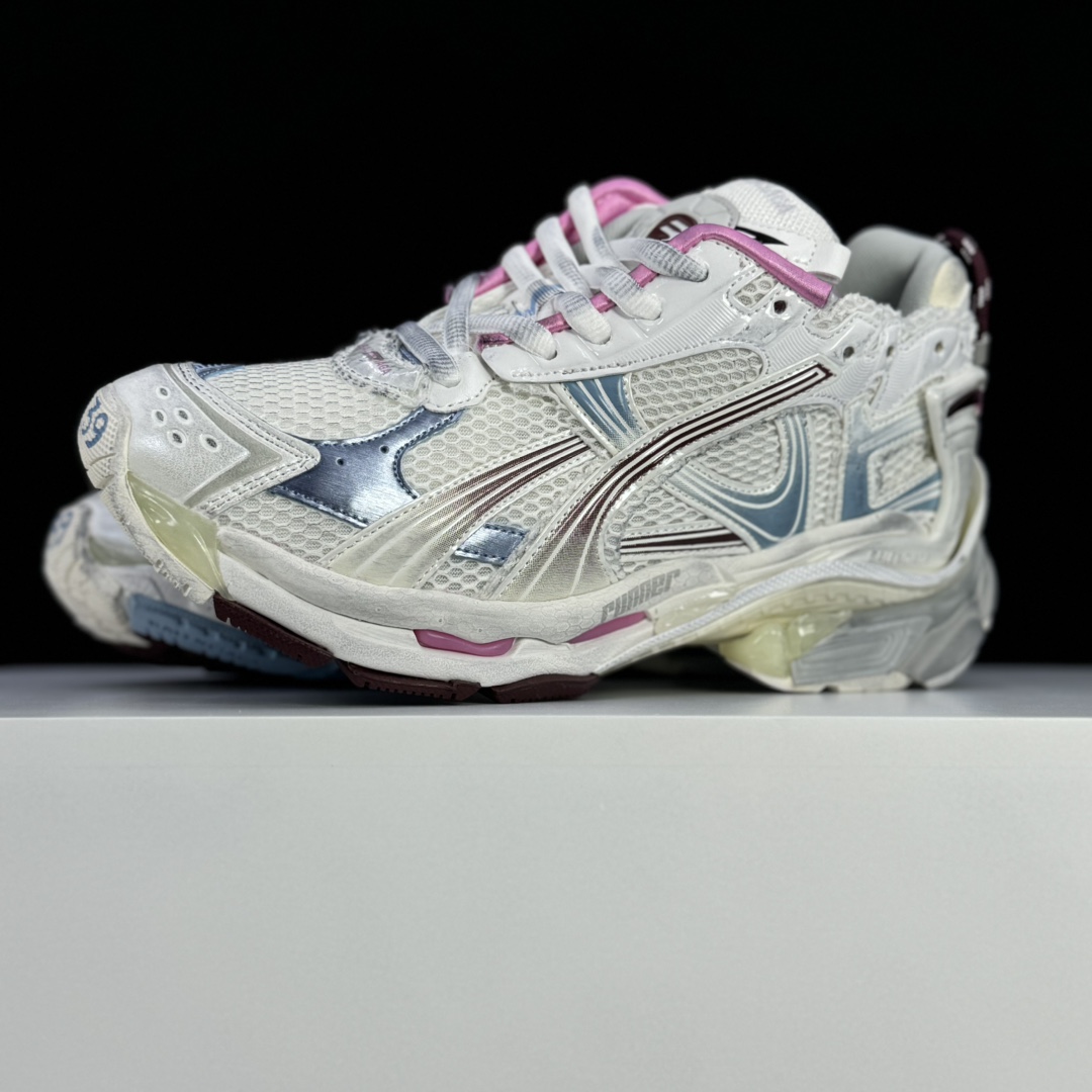 Balenciaga Runner Gradient Sneaker In White, Brown, Blue, Pink And Grey Mesh - FashionPlug