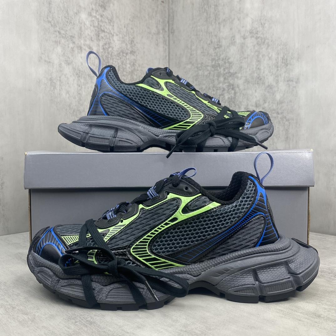 Balenciaga 3XL Sneaker In Dark Grey, Black, Blue And Green Mesh - FashionPlug