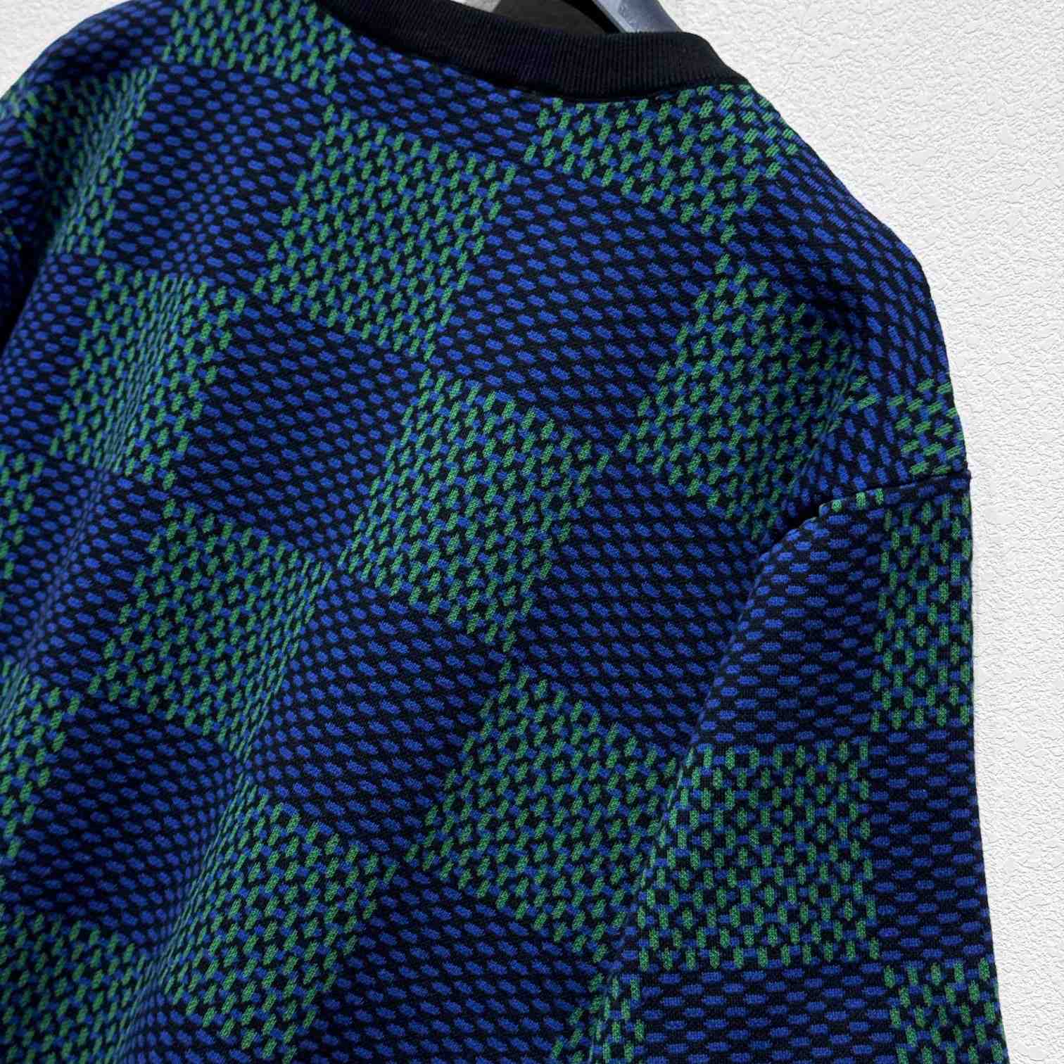 Louis Vuitton Jacquard Damier Short-Sleeved Cotton Crewneck   1AHBCT - FashionPlug