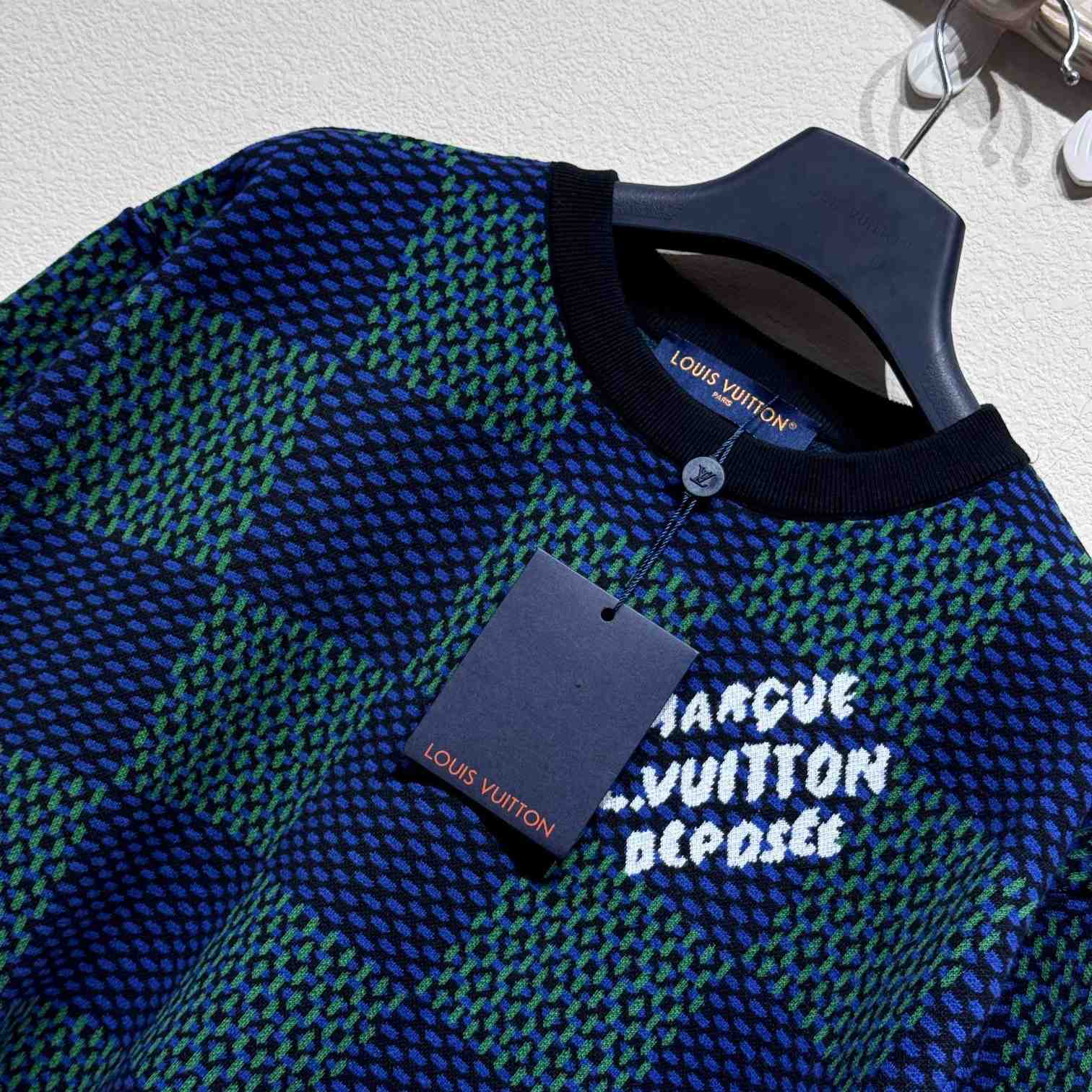 Louis Vuitton Jacquard Damier Short-Sleeved Cotton Crewneck   1AHBCT - FashionPlug