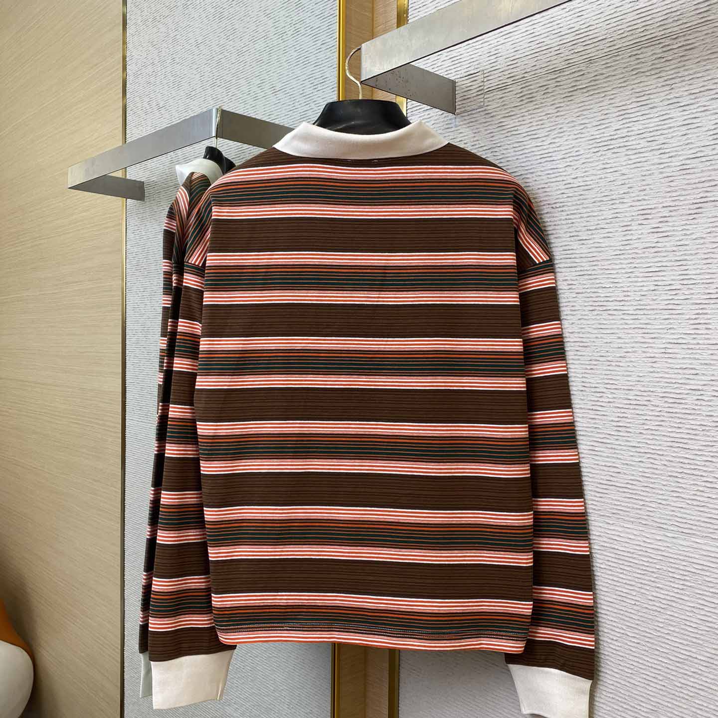 Celine Triomphe Cropped Polo Shirt In Striped Cotton - FashionPlug