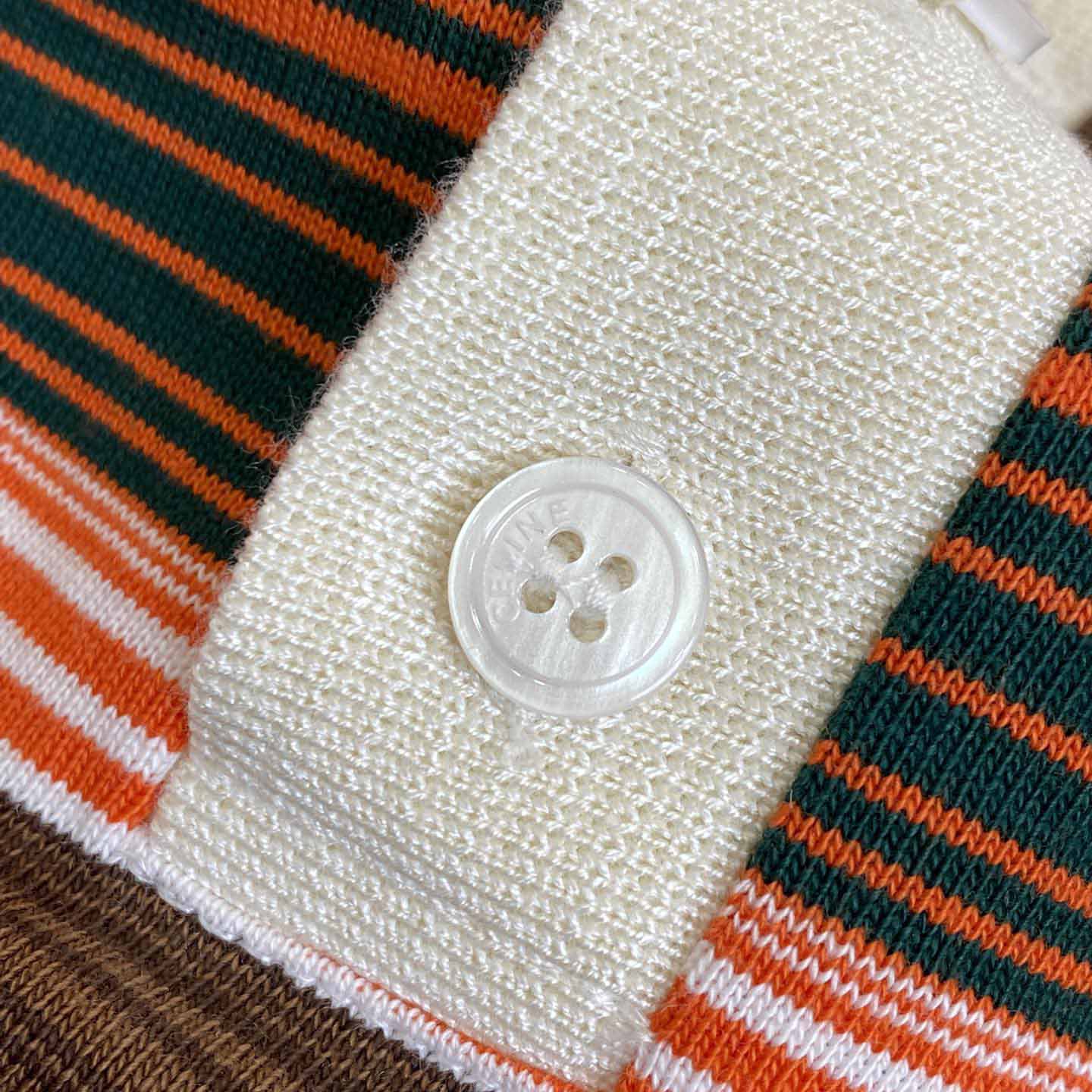 Celine Triomphe Cropped Polo Shirt In Striped Cotton - FashionPlug