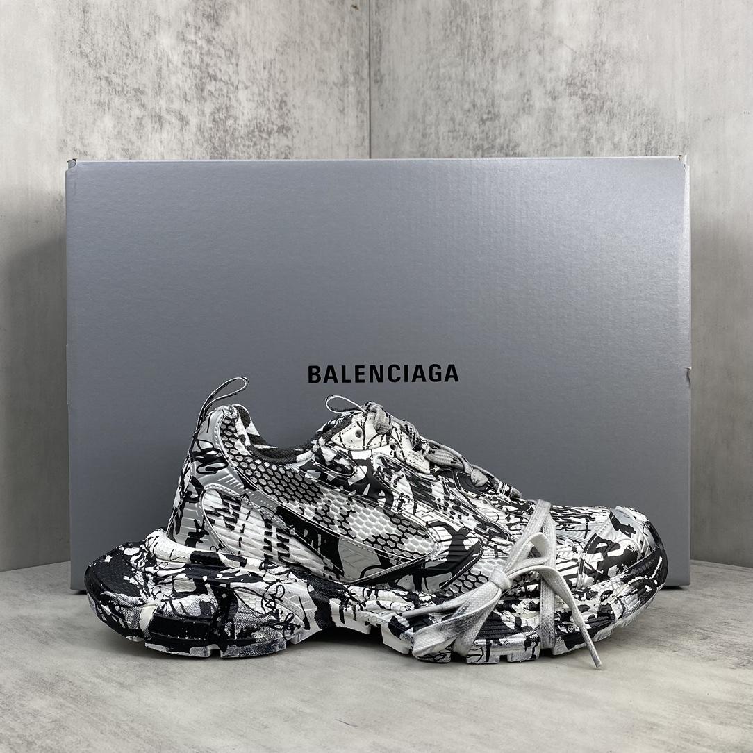 Balenciaga Track Graffiti Sneaker In White And Black Mesh And Nylon - FashionPlug