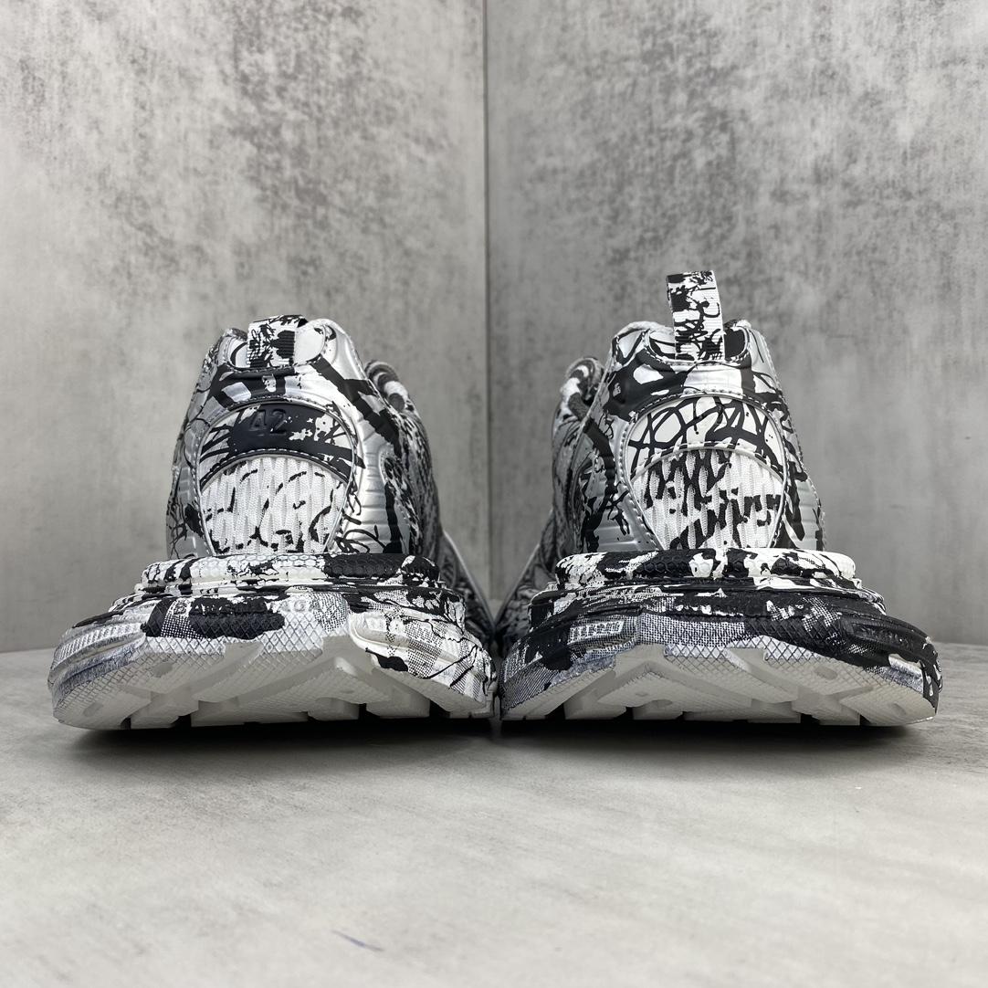 Balenciaga Track Graffiti Sneaker In White And Black Mesh And Nylon - FashionPlug