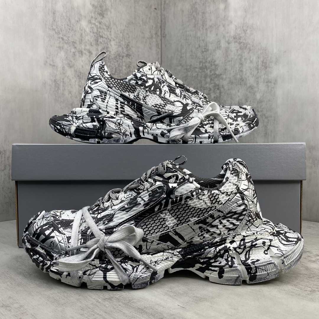 Balenciaga Track Graffiti Sneaker In White And Black Mesh And Nylon - FashionPlug