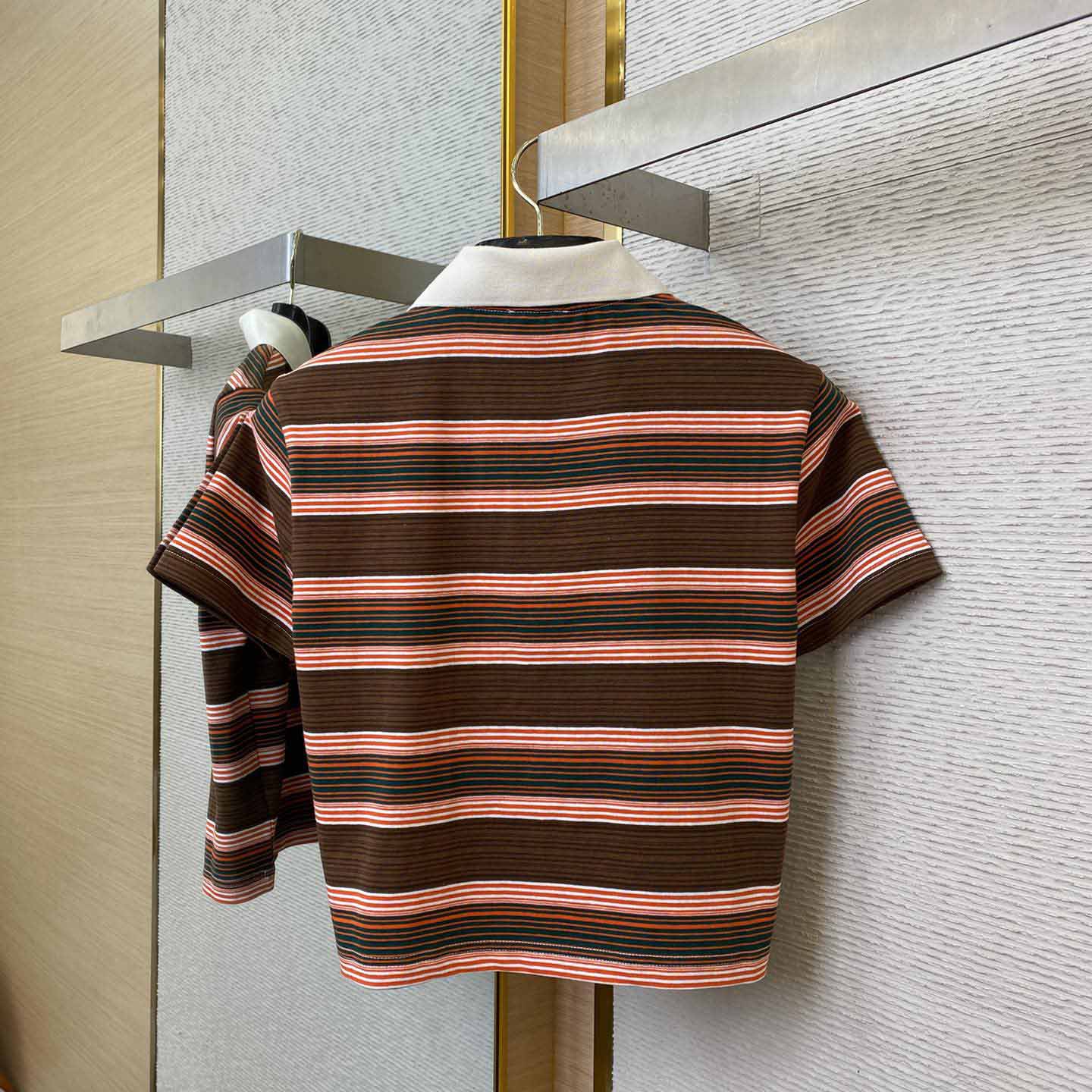 Celine Triomphe Cropped Polo Shirt In Striped Cotton - FashionPlug