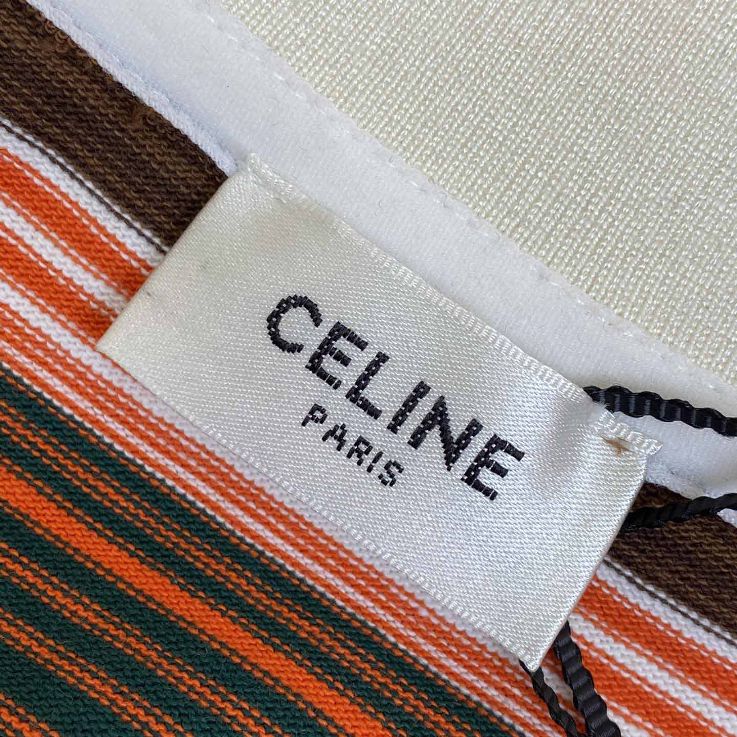 Celine Triomphe Cropped Polo Shirt In Striped Cotton - FashionPlug