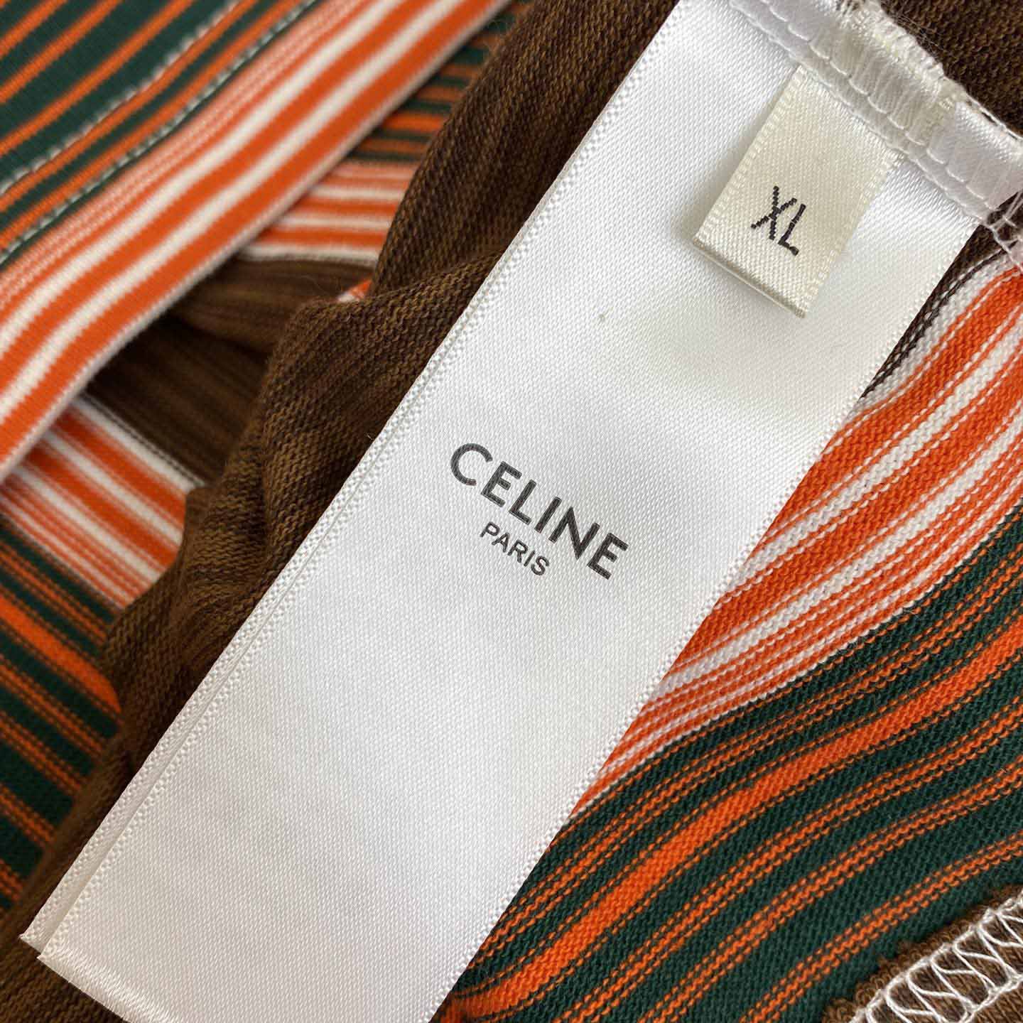 Celine Triomphe Cropped Polo Shirt In Striped Cotton - FashionPlug