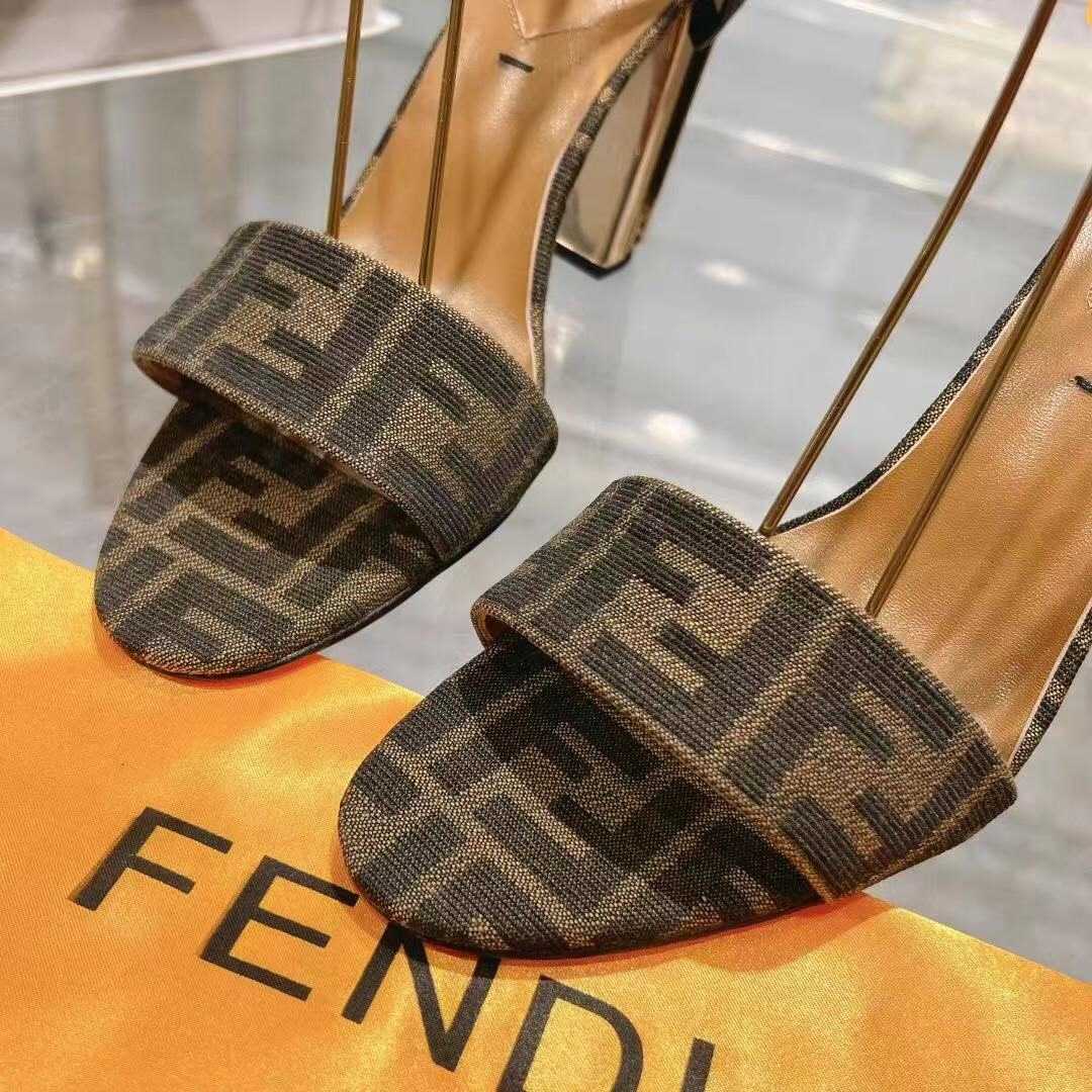 Fendi Delfina Brown Fabric High-heeled Sandals - FashionPlug