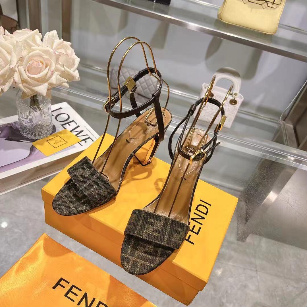 Fendi Delfina Brown Fabric High-heeled Sandals - FashionPlug