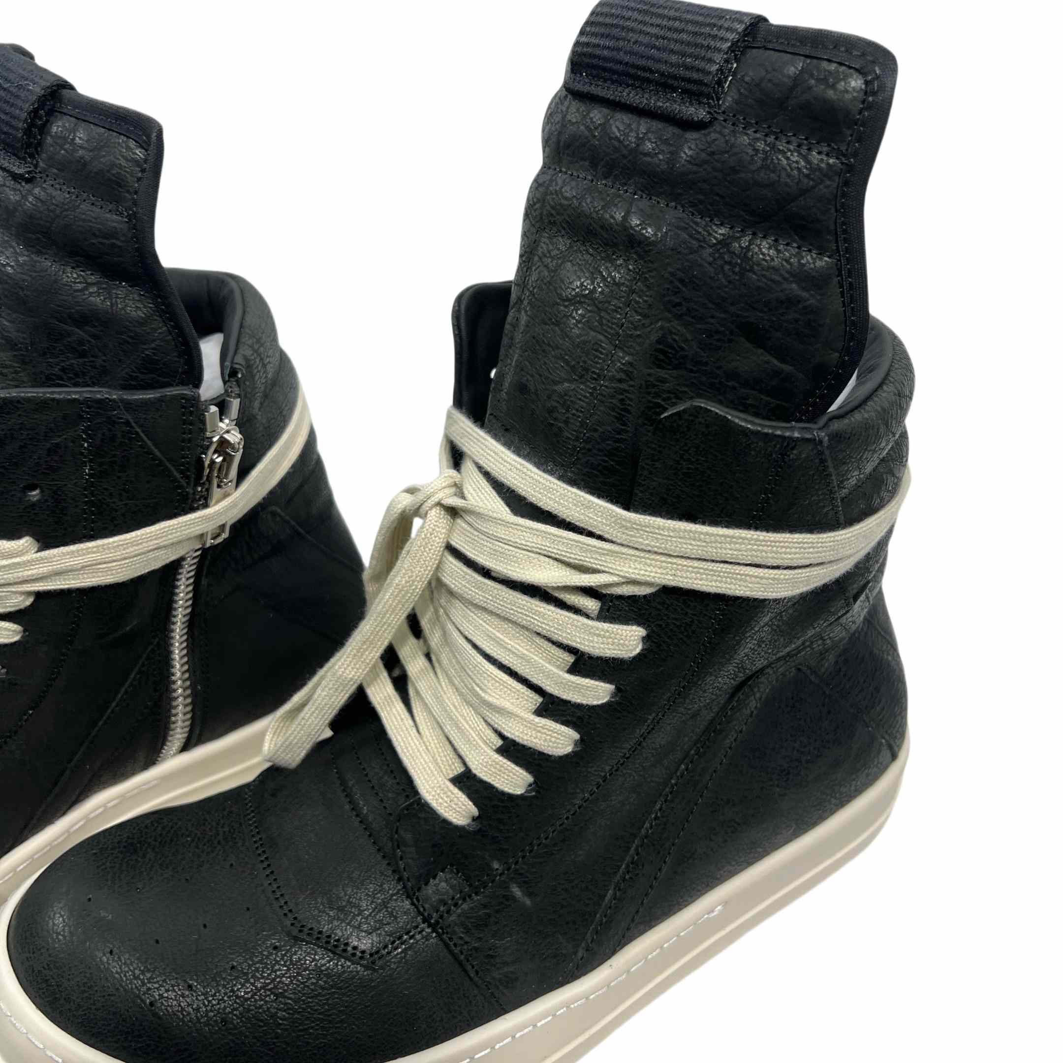 Rick Owens Leather High-Top Sneakers - FashionPlug