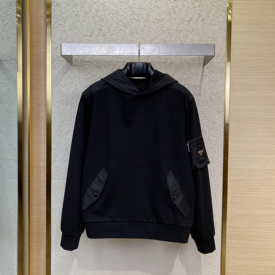 Prada Cotton Fleece And Re-Nylon Hoodie - FashionPlug