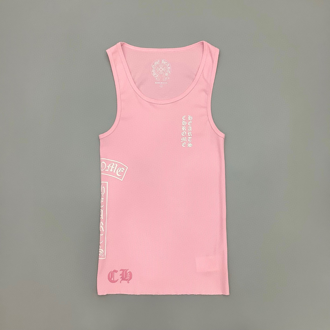 Chrome Hearts Pink Vertical Logo Tank Top - FashionPlug