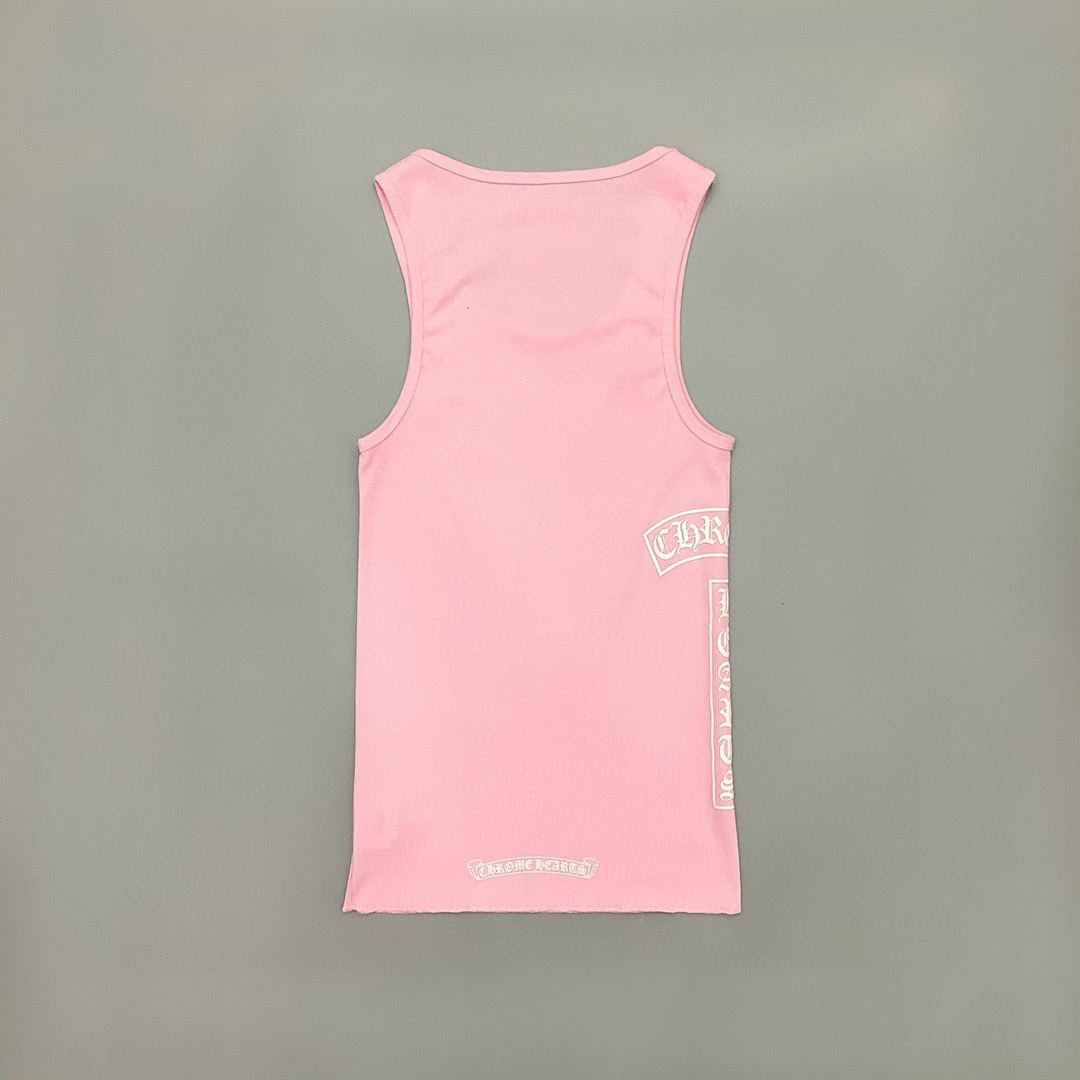 Chrome Hearts Pink Vertical Logo Tank Top - FashionPlug