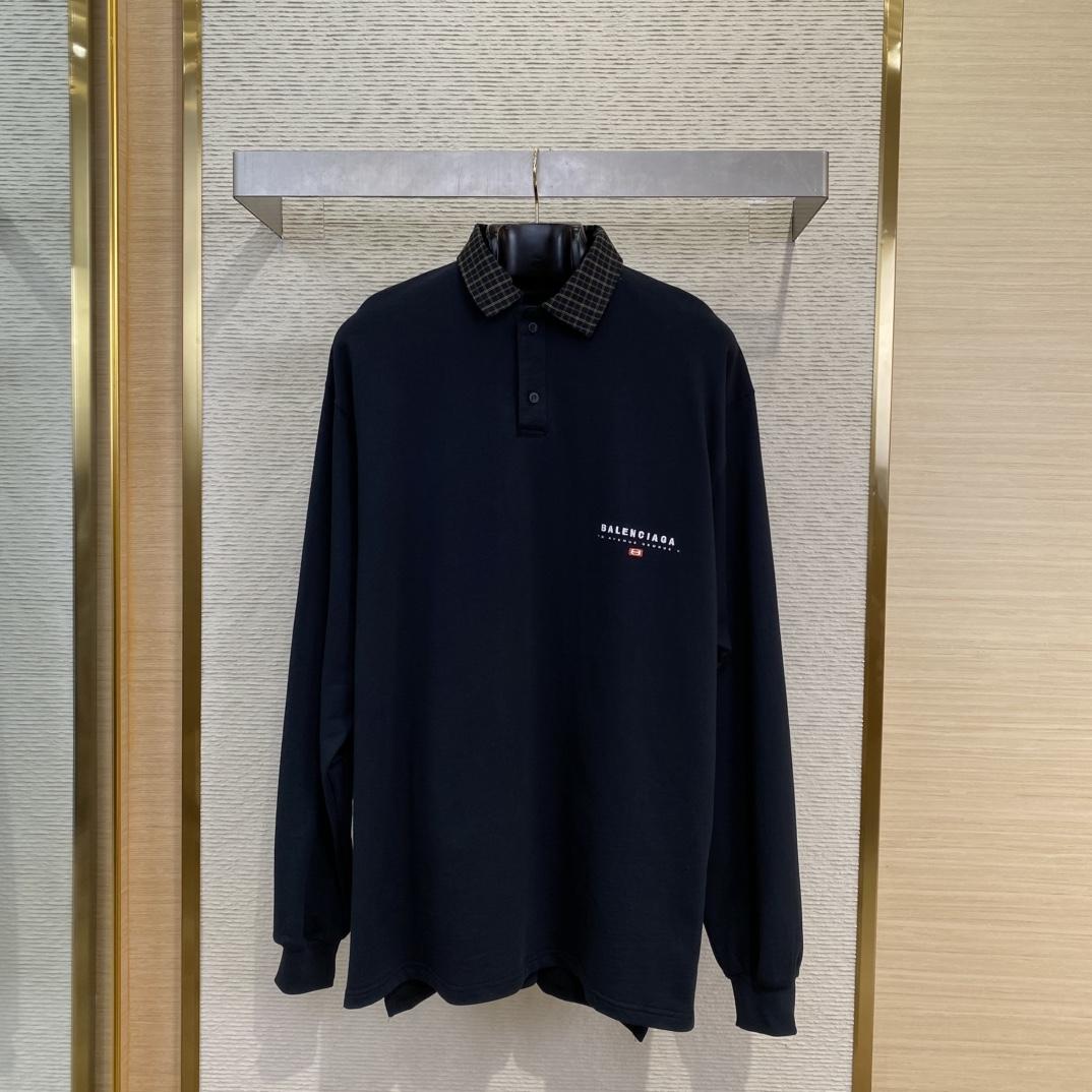 Balenciaga Unity Sport Long Sleeve Shirt Collar Polo In Faded Black - FashionPlug