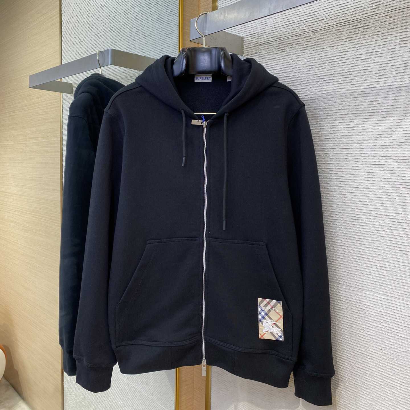 Burberry Check Label Cotton Zip Hoodie - FashionPlug