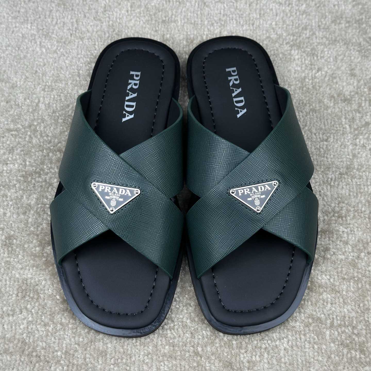 Prada Crisscross Leather Slides - FashionPlug