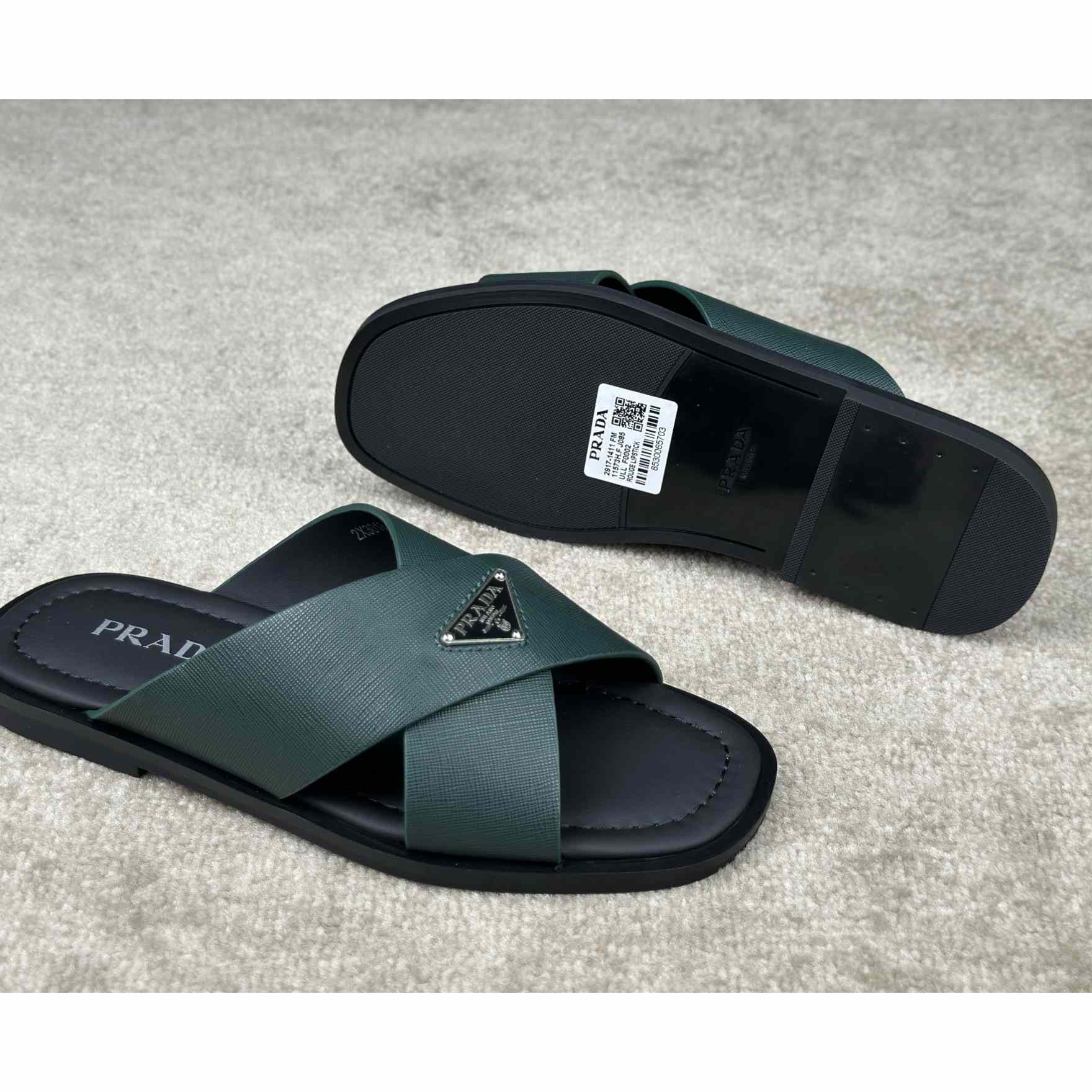 Prada Crisscross Leather Slides - FashionPlug