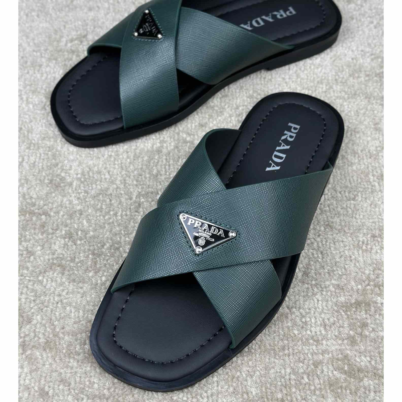 Prada Crisscross Leather Slides - FashionPlug