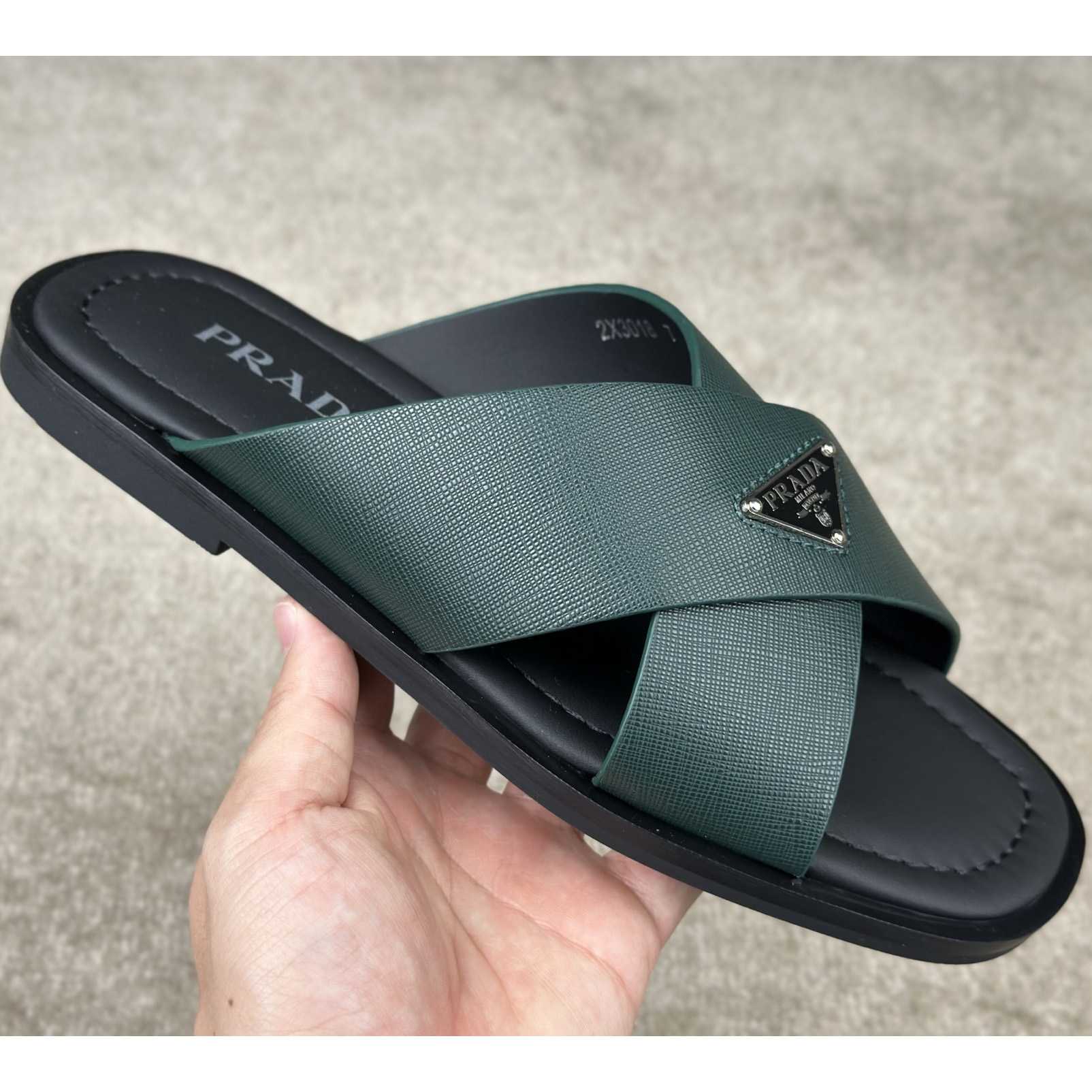 Prada Crisscross Leather Slides - FashionPlug