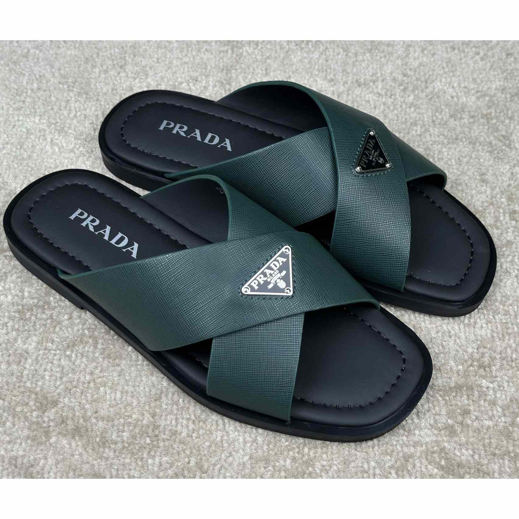 Prada Crisscross Leather Slides - FashionPlug