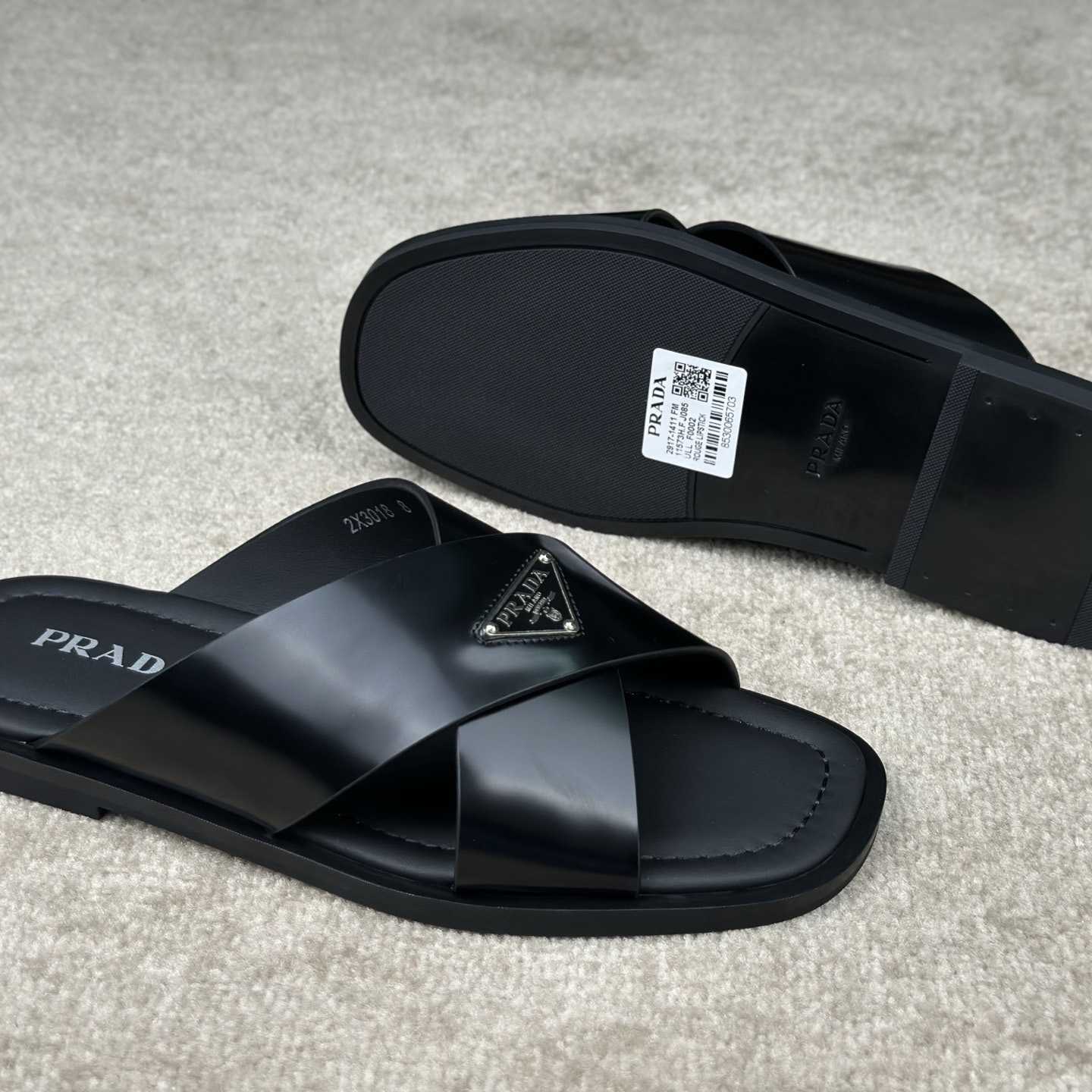 Prada Crisscross Leather Slides - FashionPlug