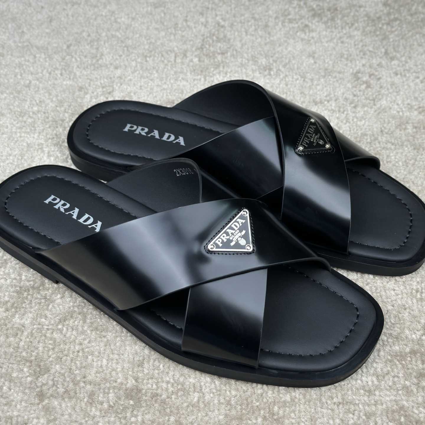 Prada Crisscross Leather Slides - FashionPlug