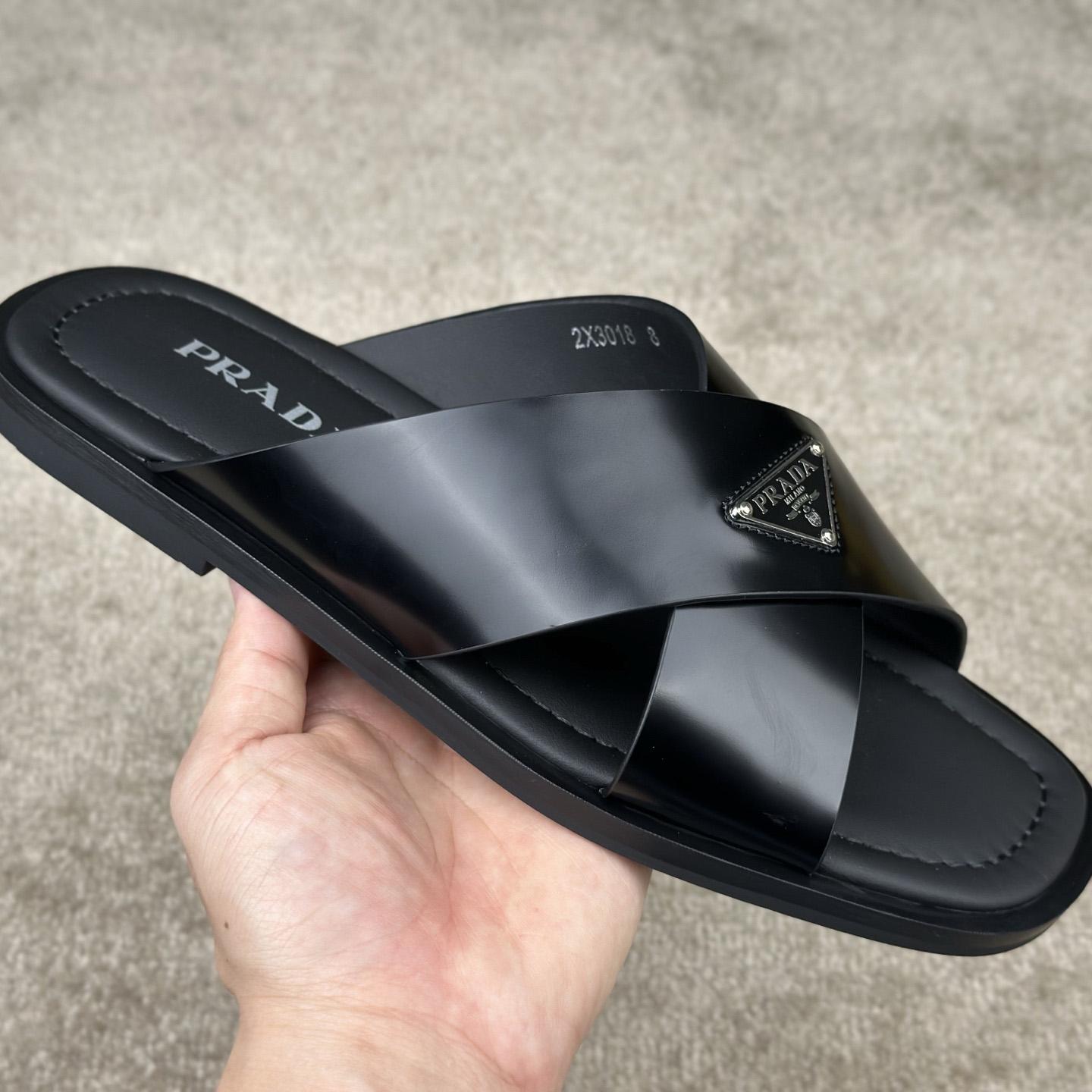 Prada Crisscross Leather Slides - FashionPlug