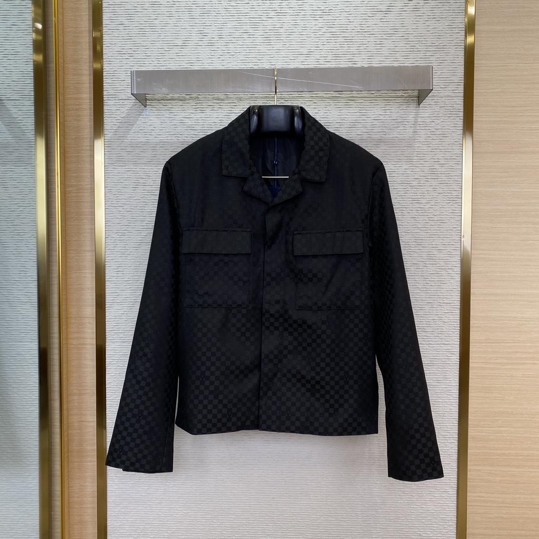 Louis Vuitton Damier Open Collar Wool Overshirt   1AFVNA - FashionPlug
