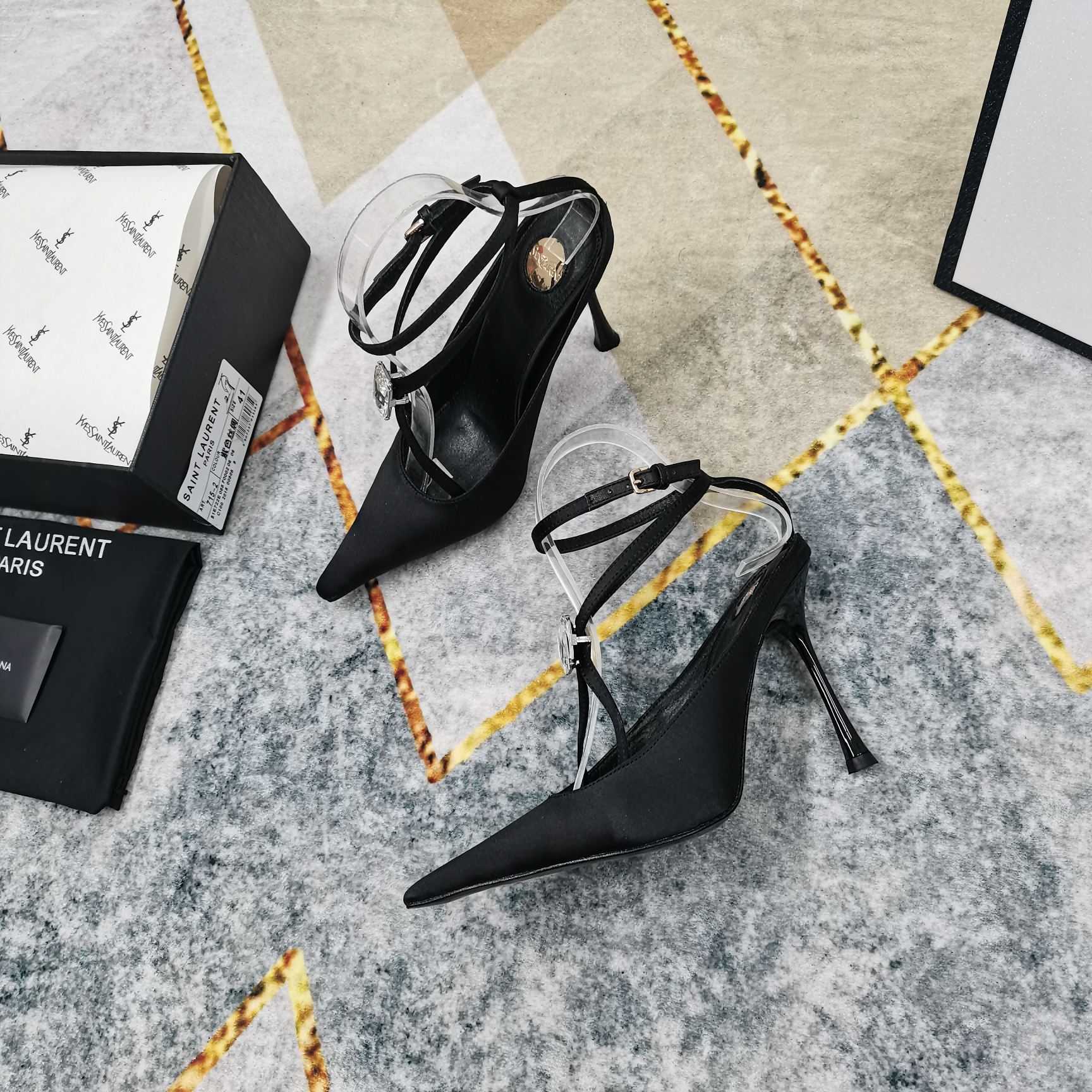Saint Laurent Harlow Pumps In Satin Crepe And Crystals - FashionPlug