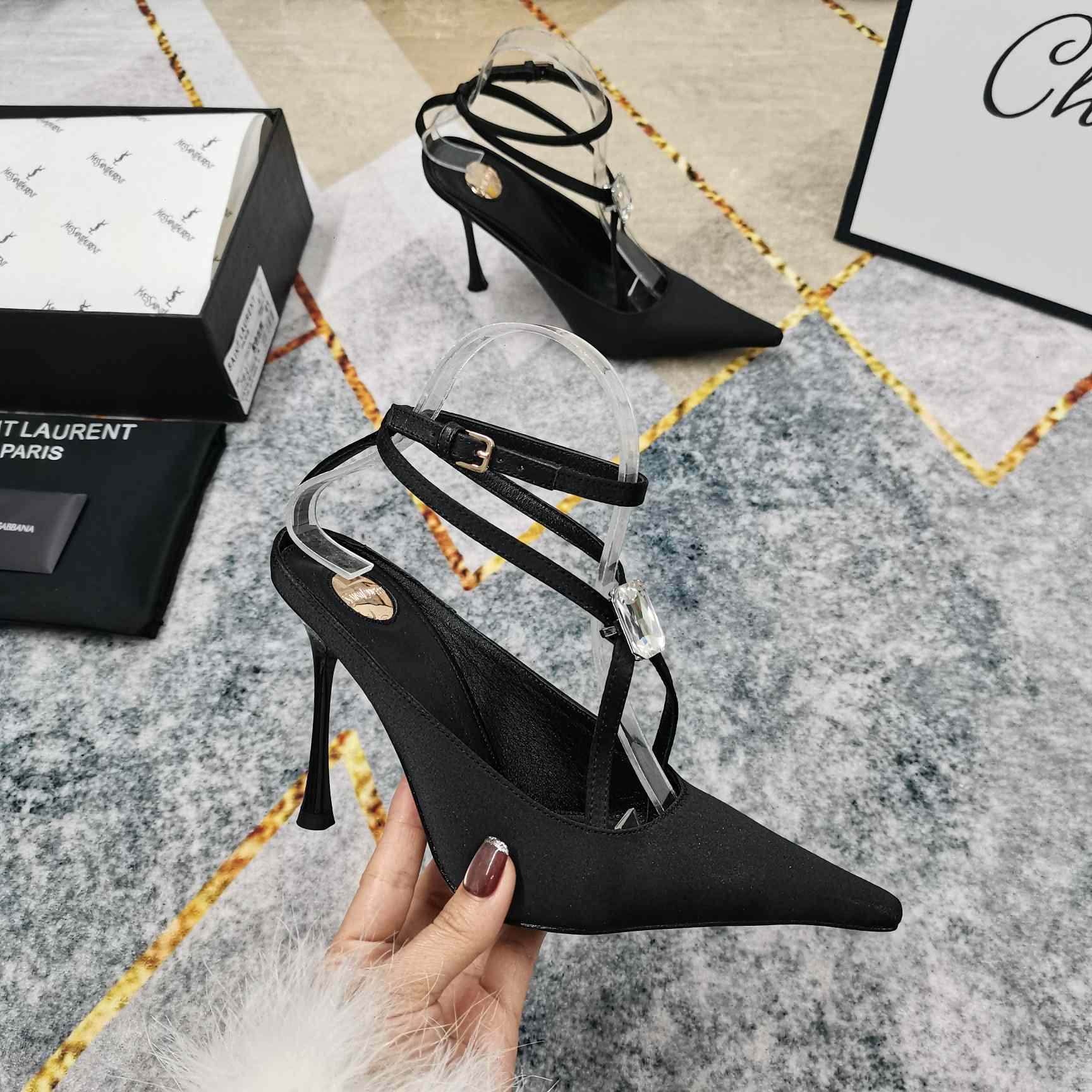 Saint Laurent Harlow Pumps In Satin Crepe And Crystals - FashionPlug