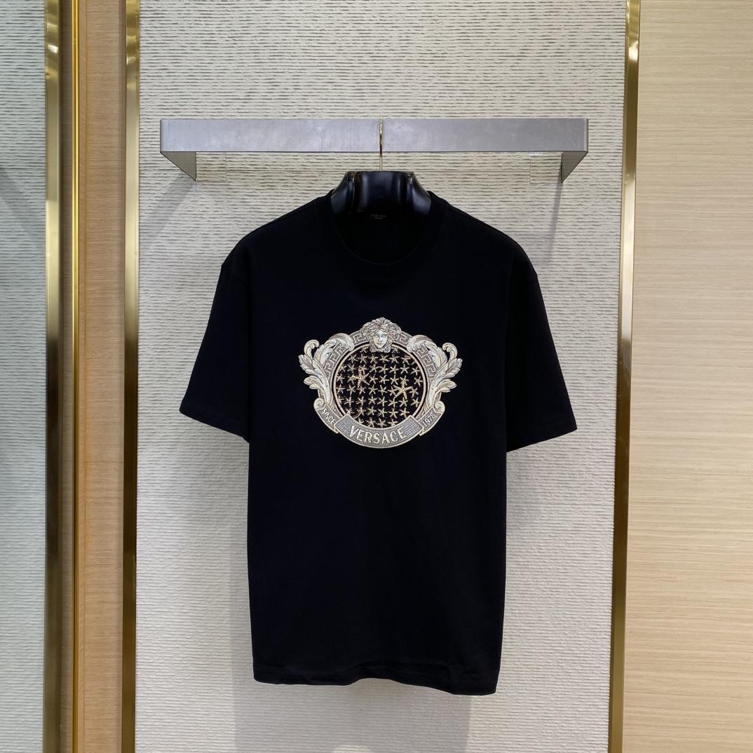 Versace Crystal Starfish Blason T-Shirt Black  - FashionPlug