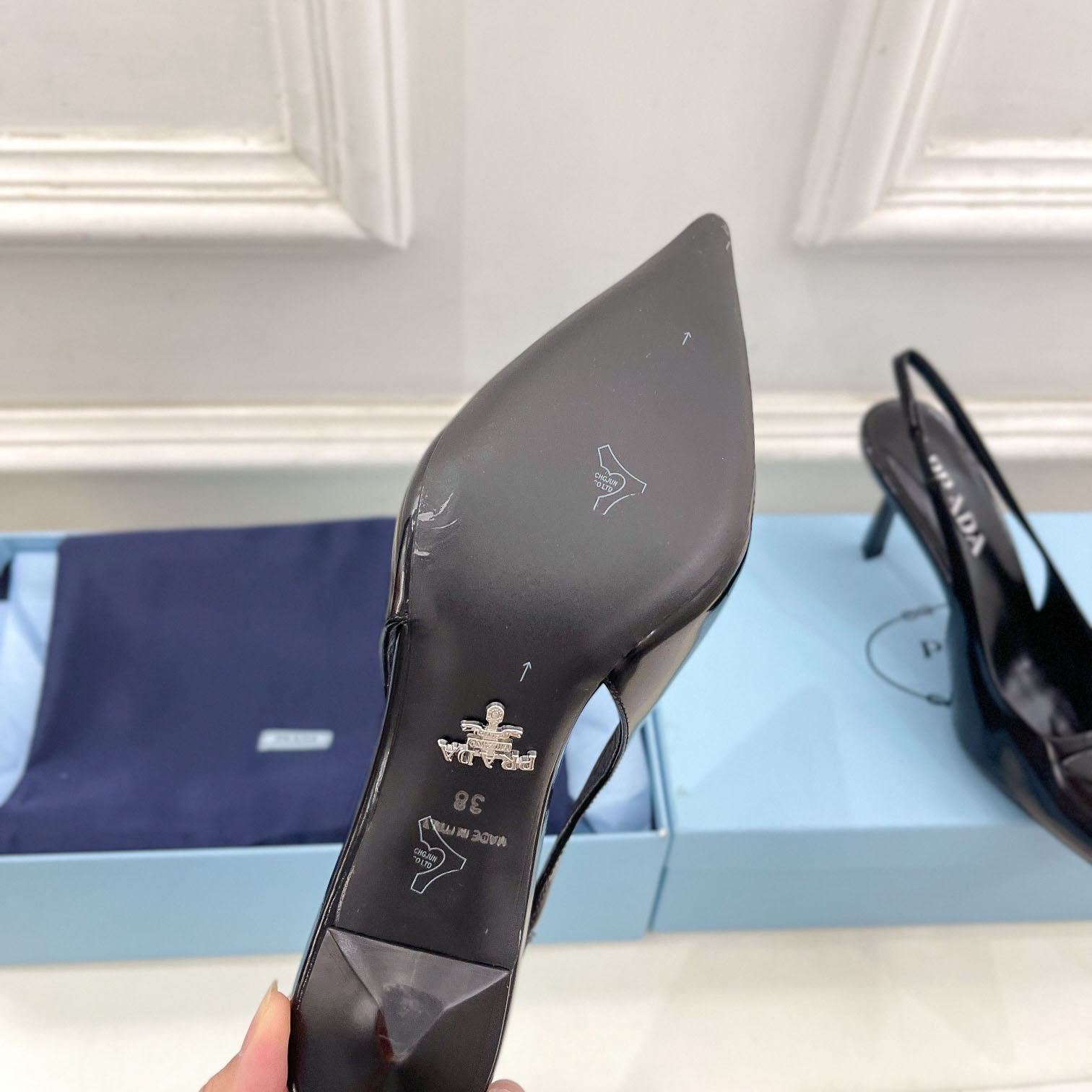 Prada Black Brushed Leather Slingback Pumps  75mm - FashionPlug