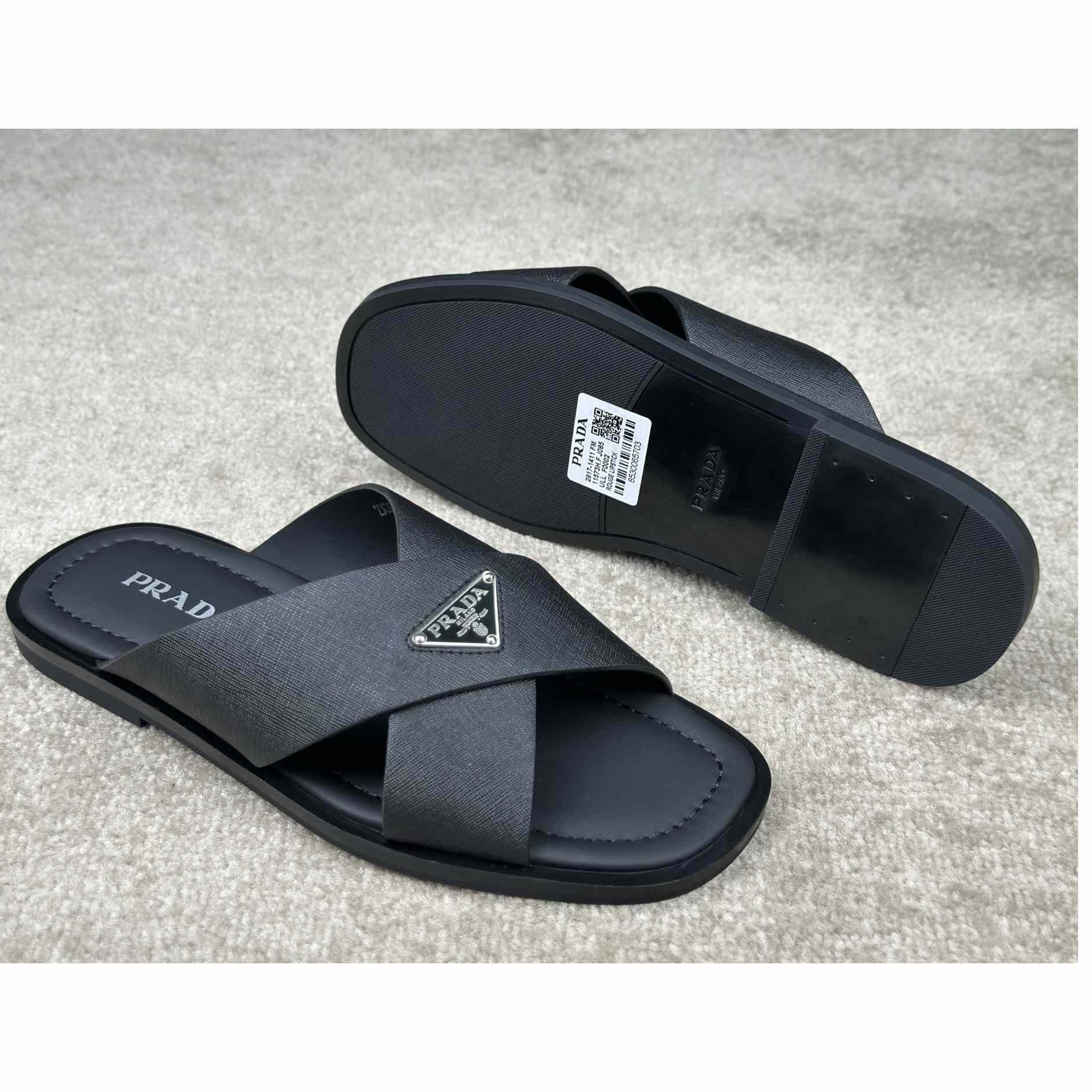 Prada Crisscross Leather Slides - FashionPlug