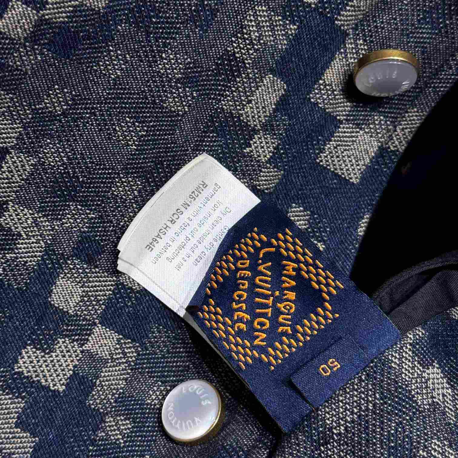 Louis Vuitton Graphic Collarless Denim Jacket   - FashionPlug