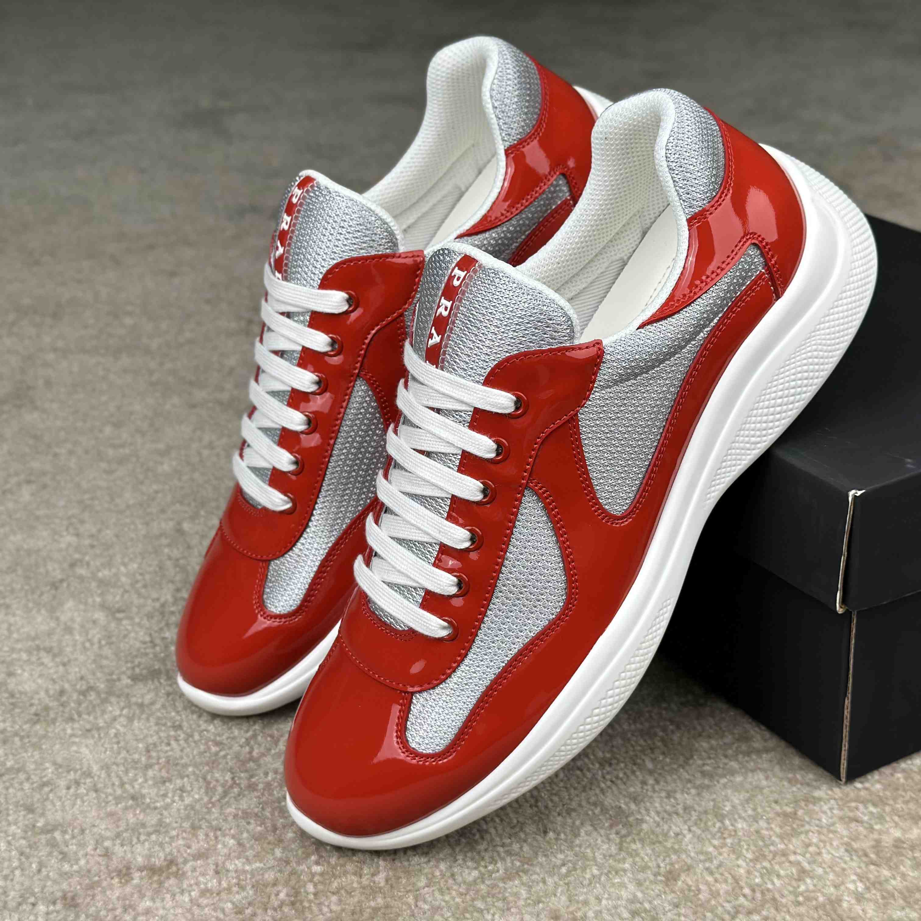 Prada Patent Leather And Technical Fabric Prada America's Cup Sneakers - FashionPlug
