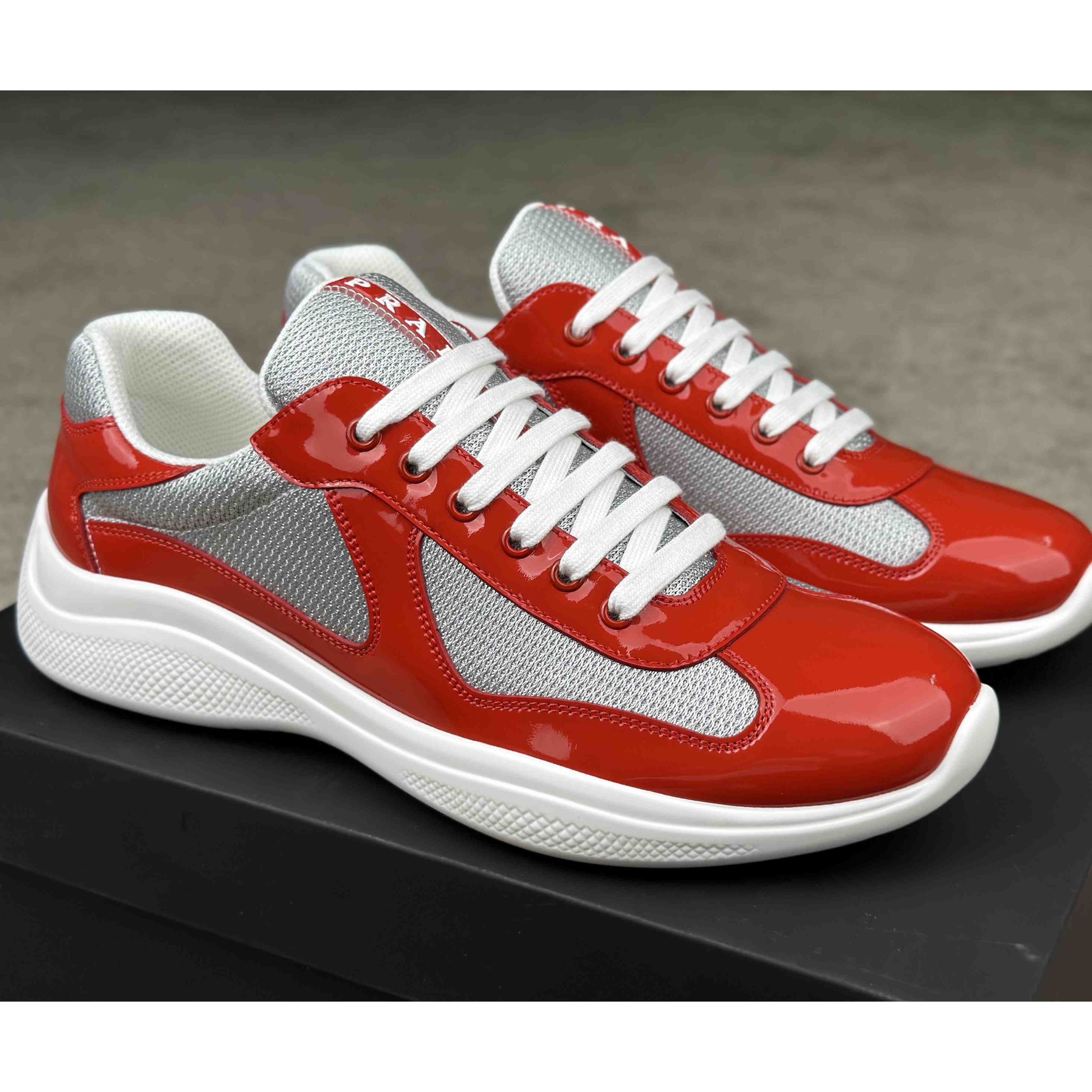Prada Patent Leather And Technical Fabric Prada America's Cup Sneakers - FashionPlug