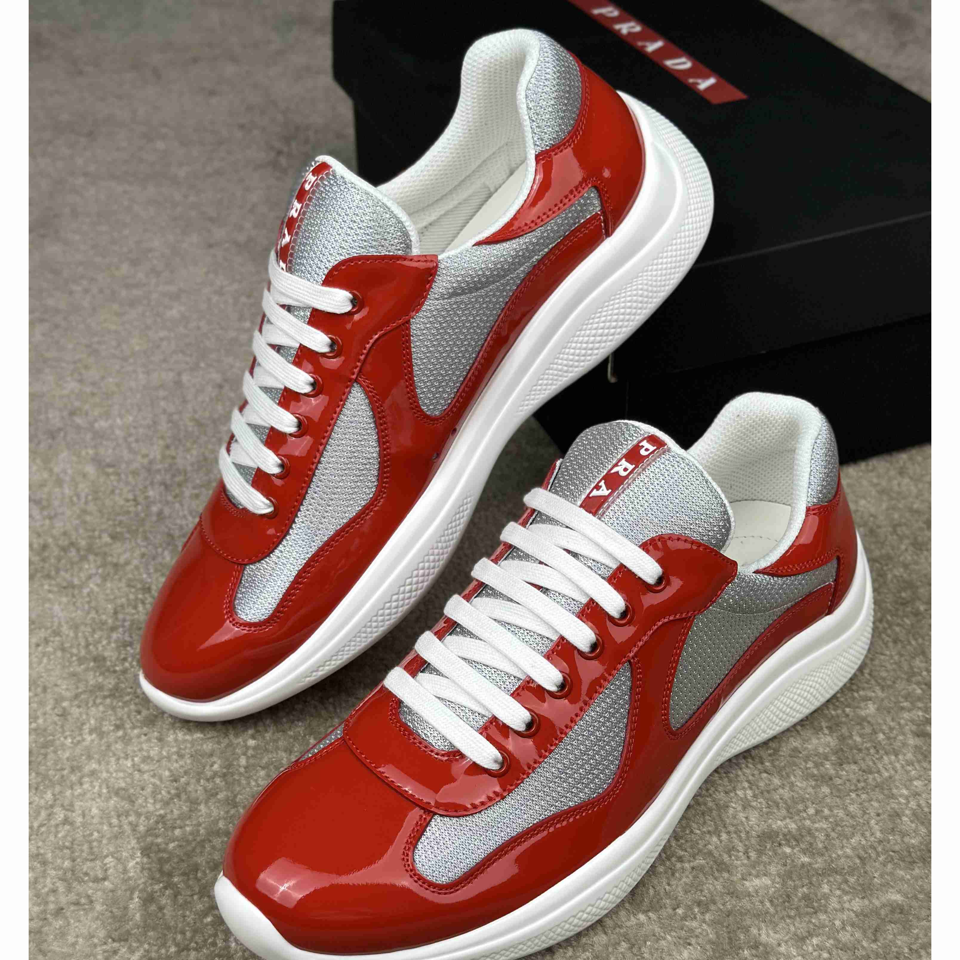Prada Patent Leather And Technical Fabric Prada America's Cup Sneakers - FashionPlug
