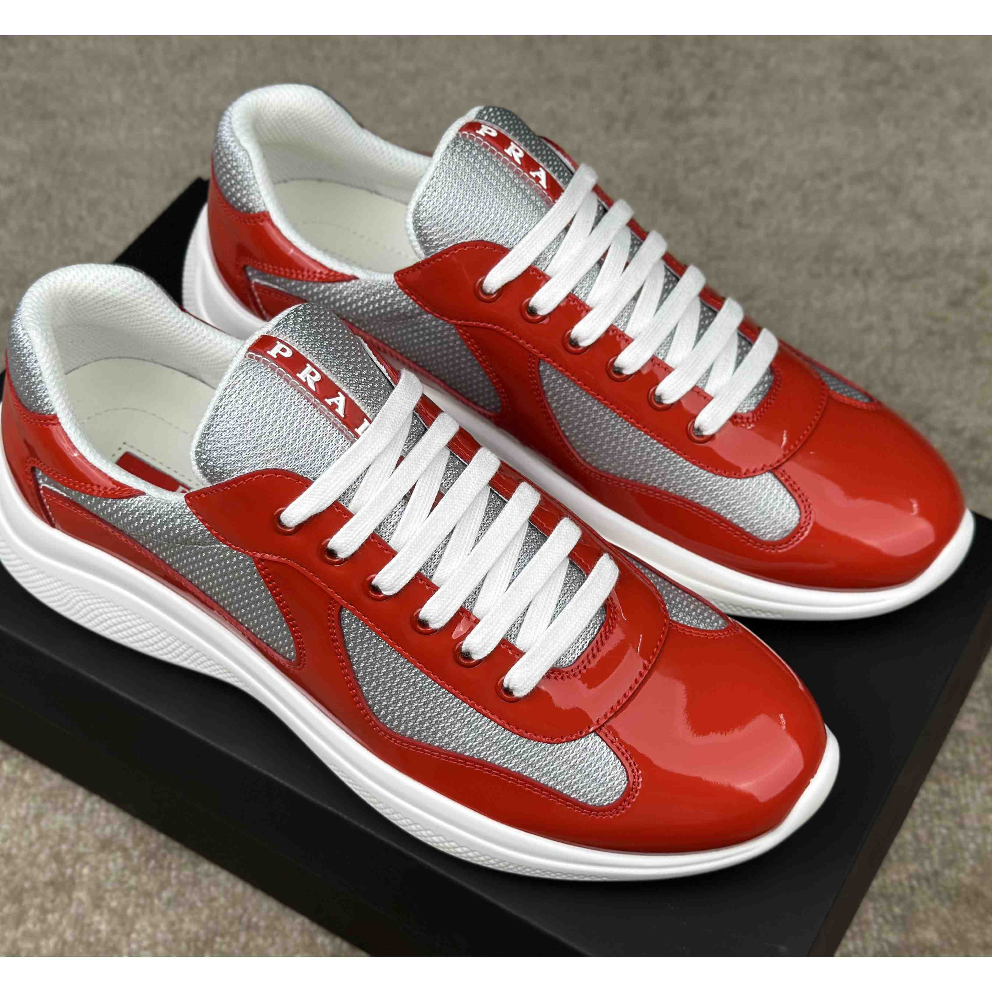 Prada Patent Leather And Technical Fabric Prada America's Cup Sneakers - FashionPlug