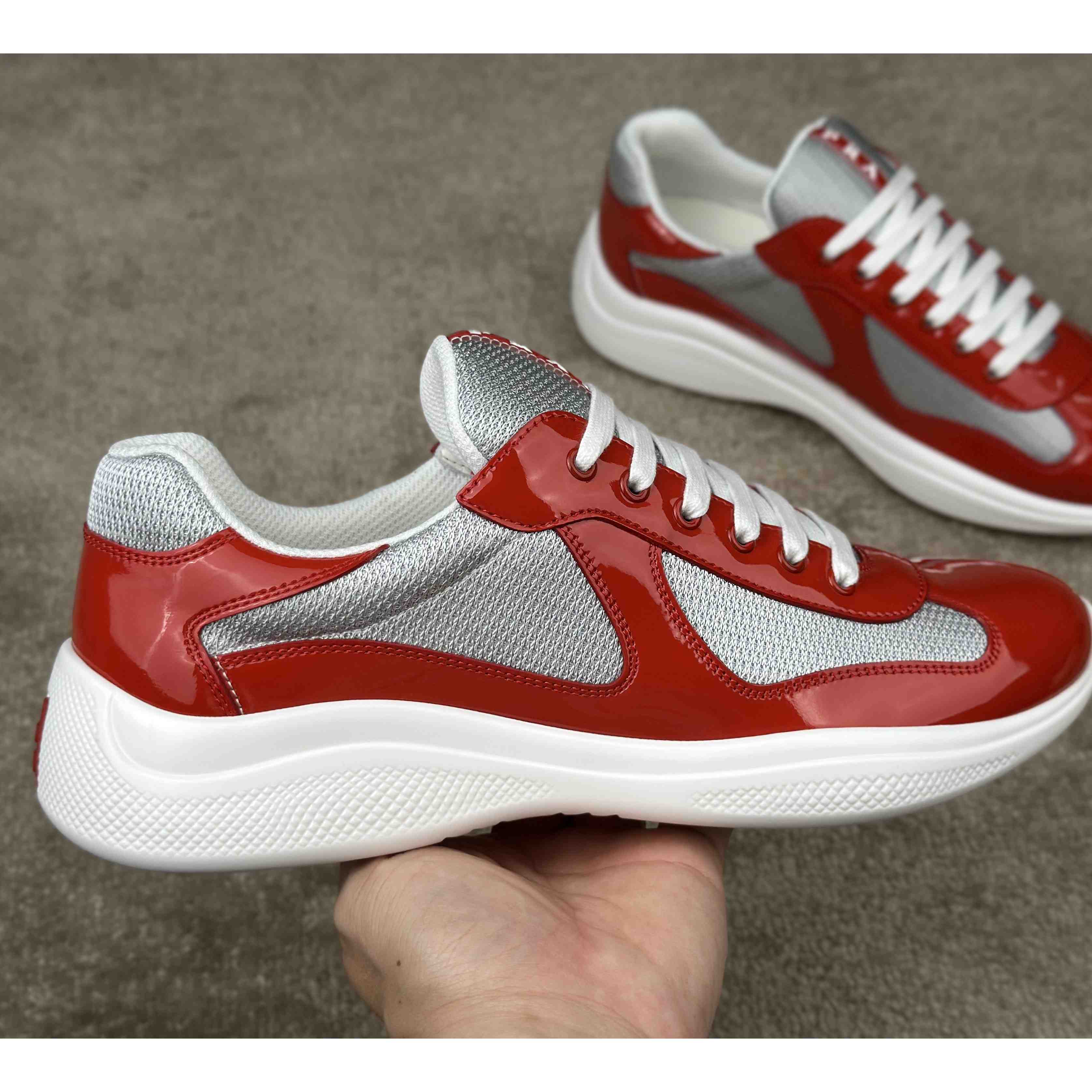 Prada Patent Leather And Technical Fabric Prada America's Cup Sneakers - FashionPlug