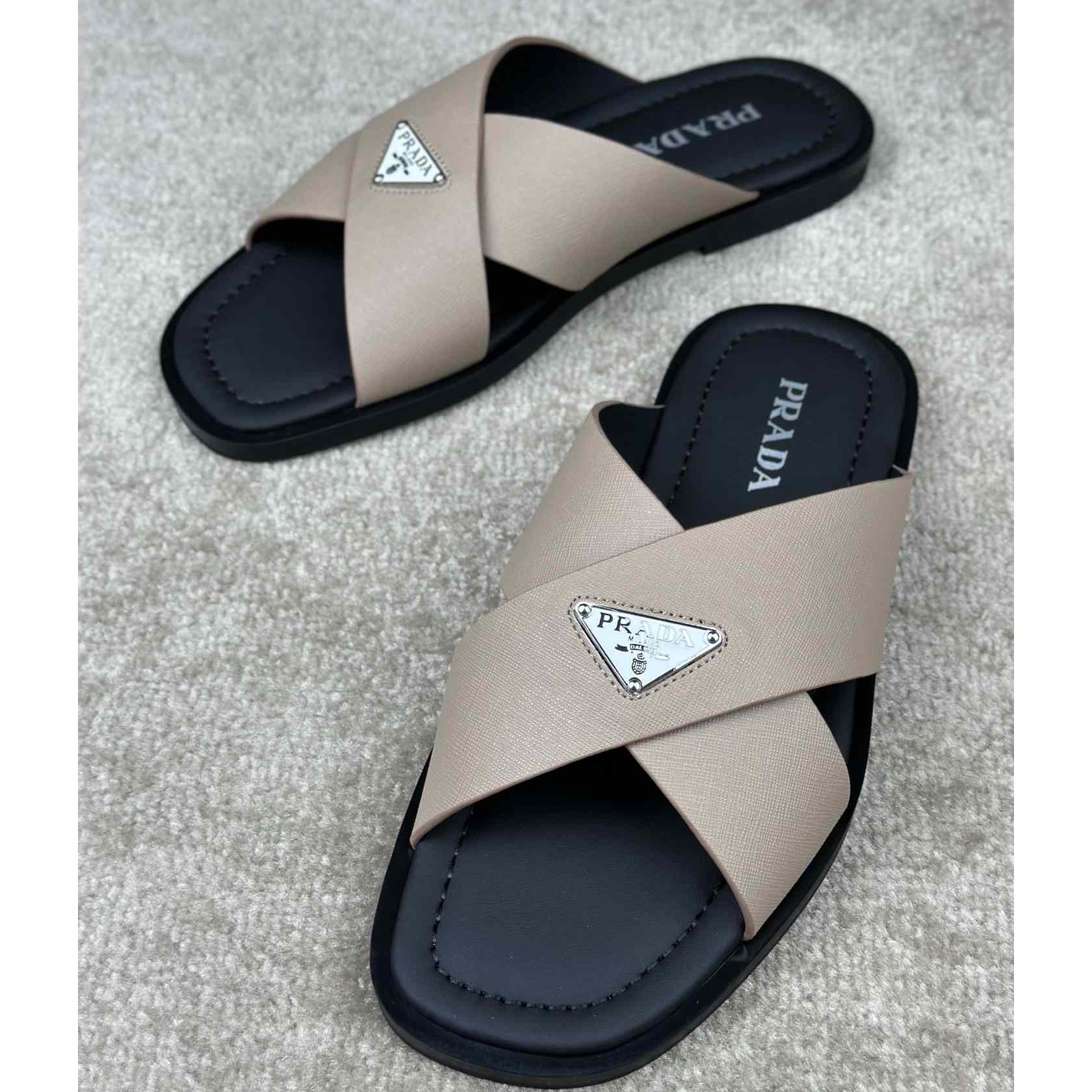 Prada Crisscross Leather Slides - FashionPlug