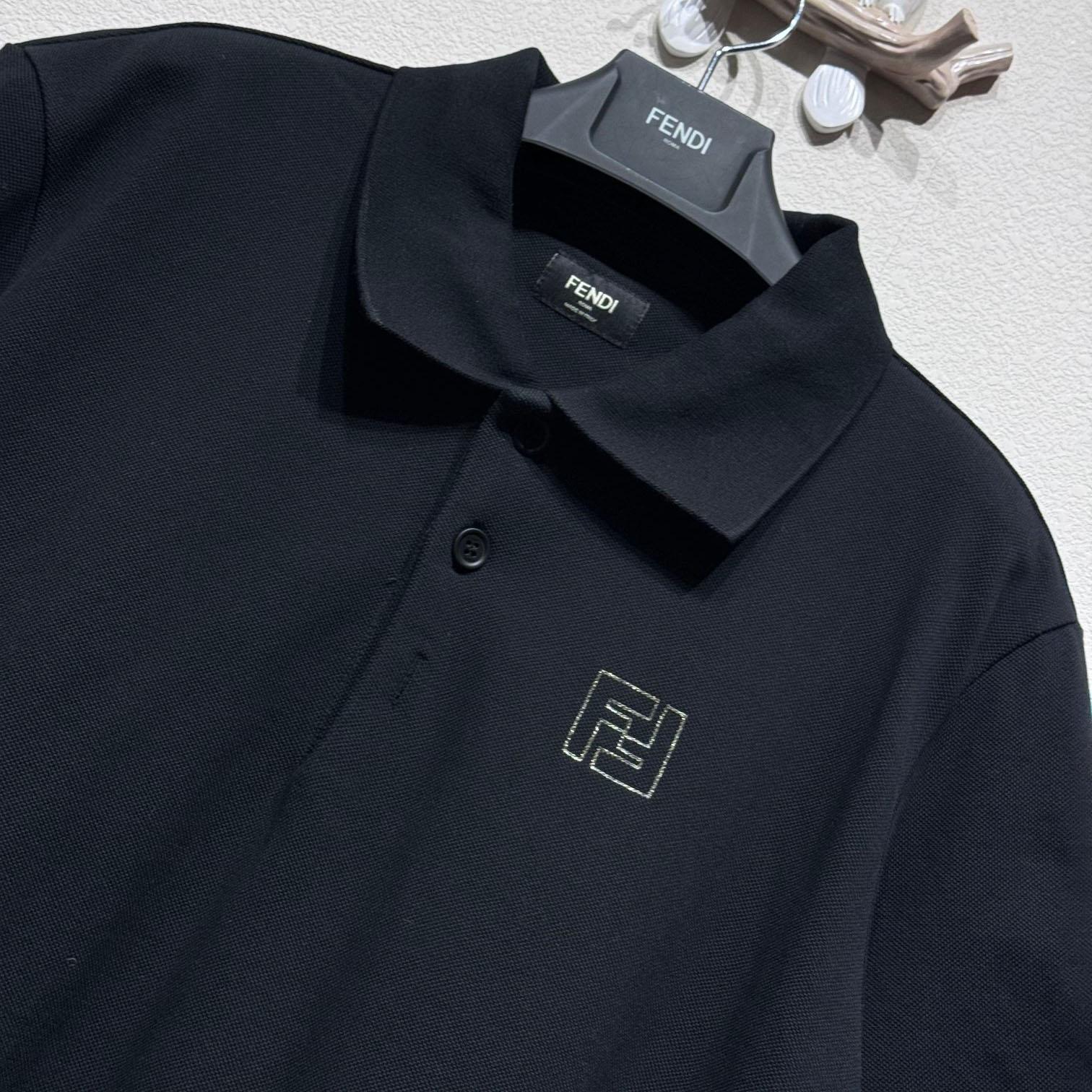 Fendi Black Cotton Polo Shirt - FashionPlug