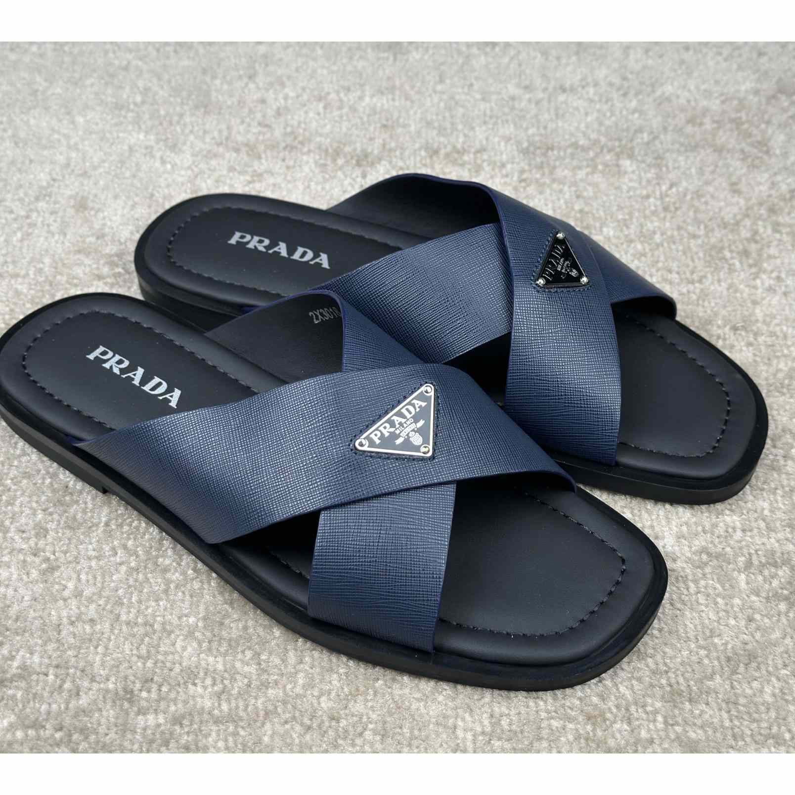 Prada Crisscross Leather Slides - FashionPlug