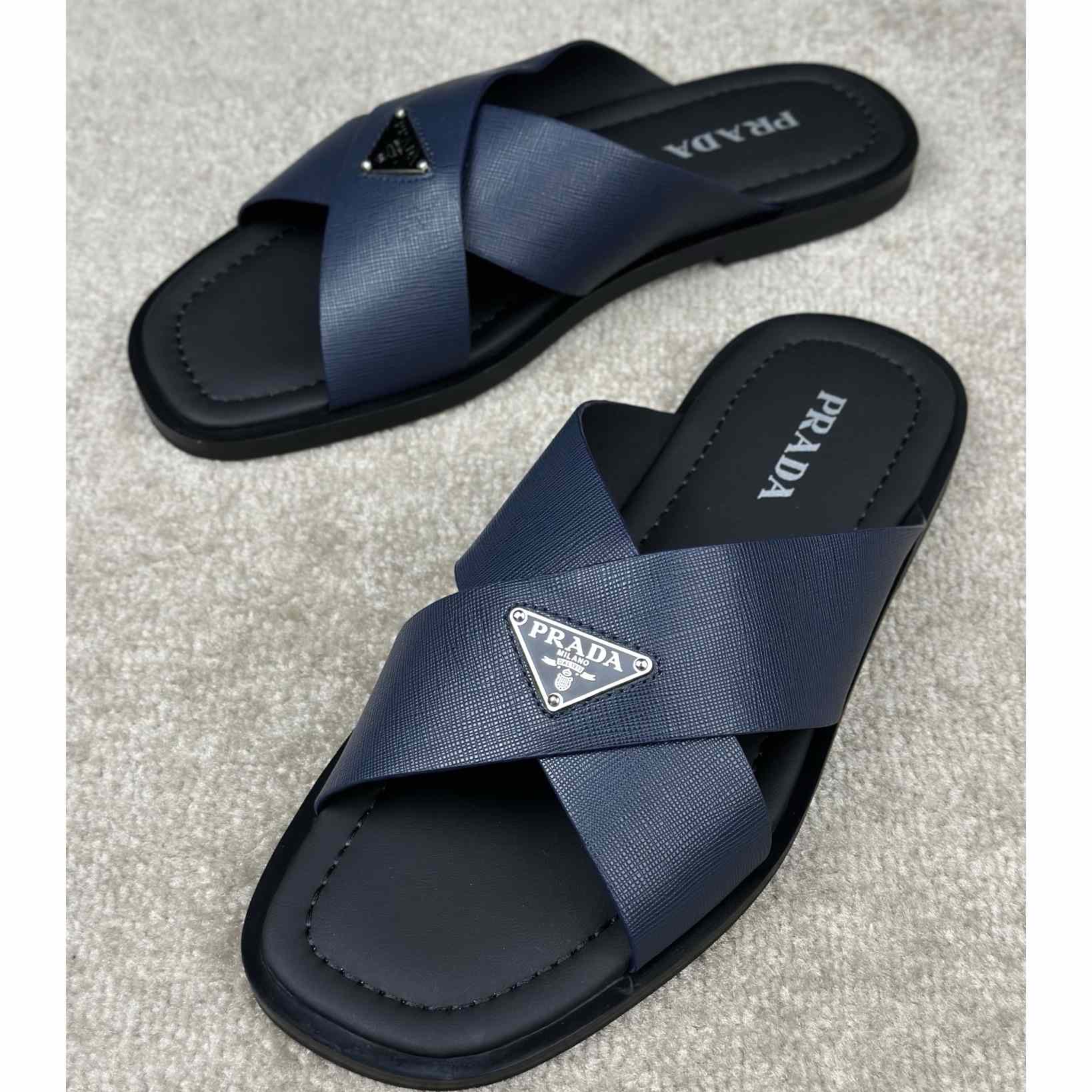 Prada Crisscross Leather Slides - FashionPlug