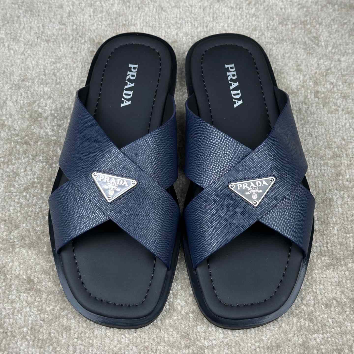 Prada Crisscross Leather Slides - FashionPlug