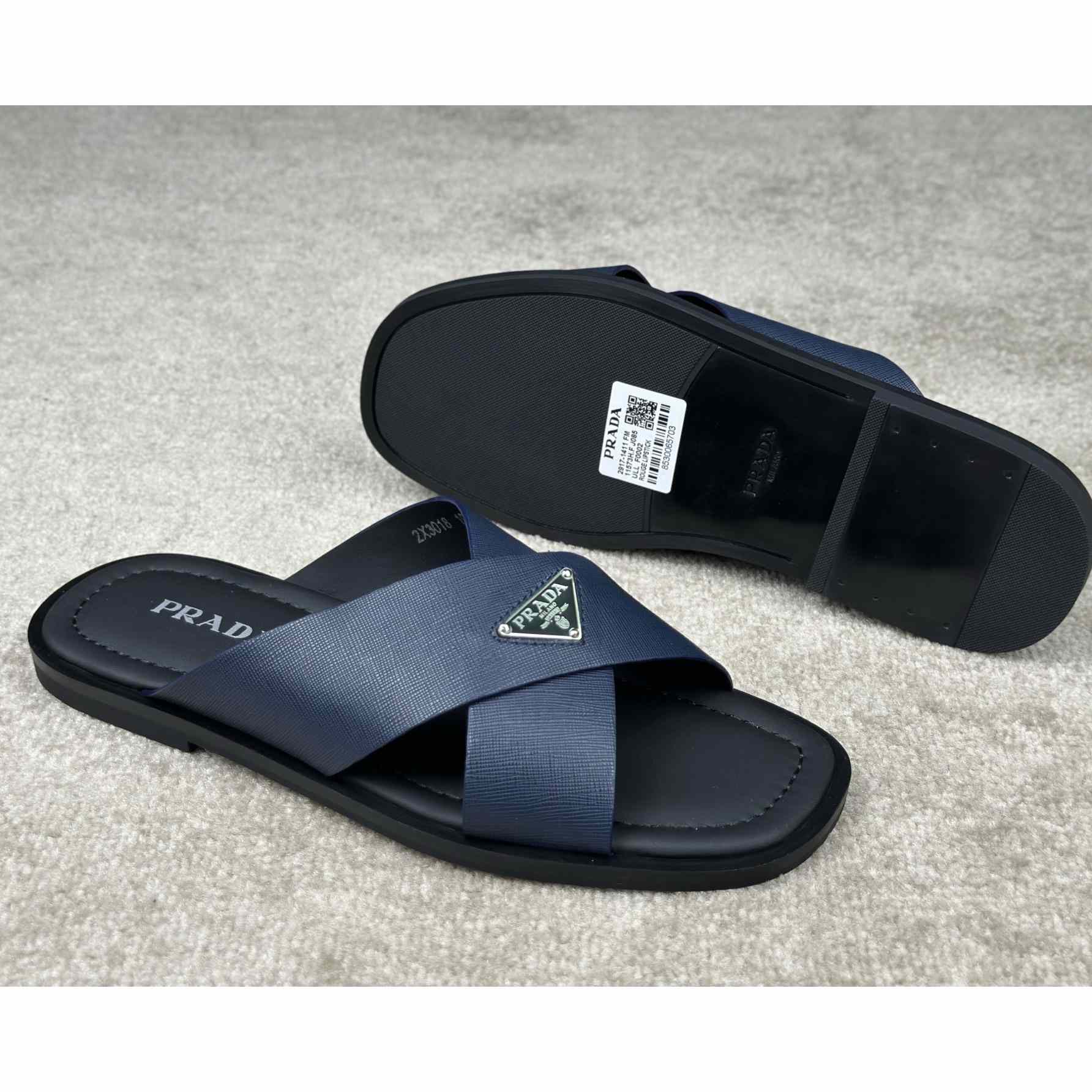 Prada Crisscross Leather Slides - FashionPlug